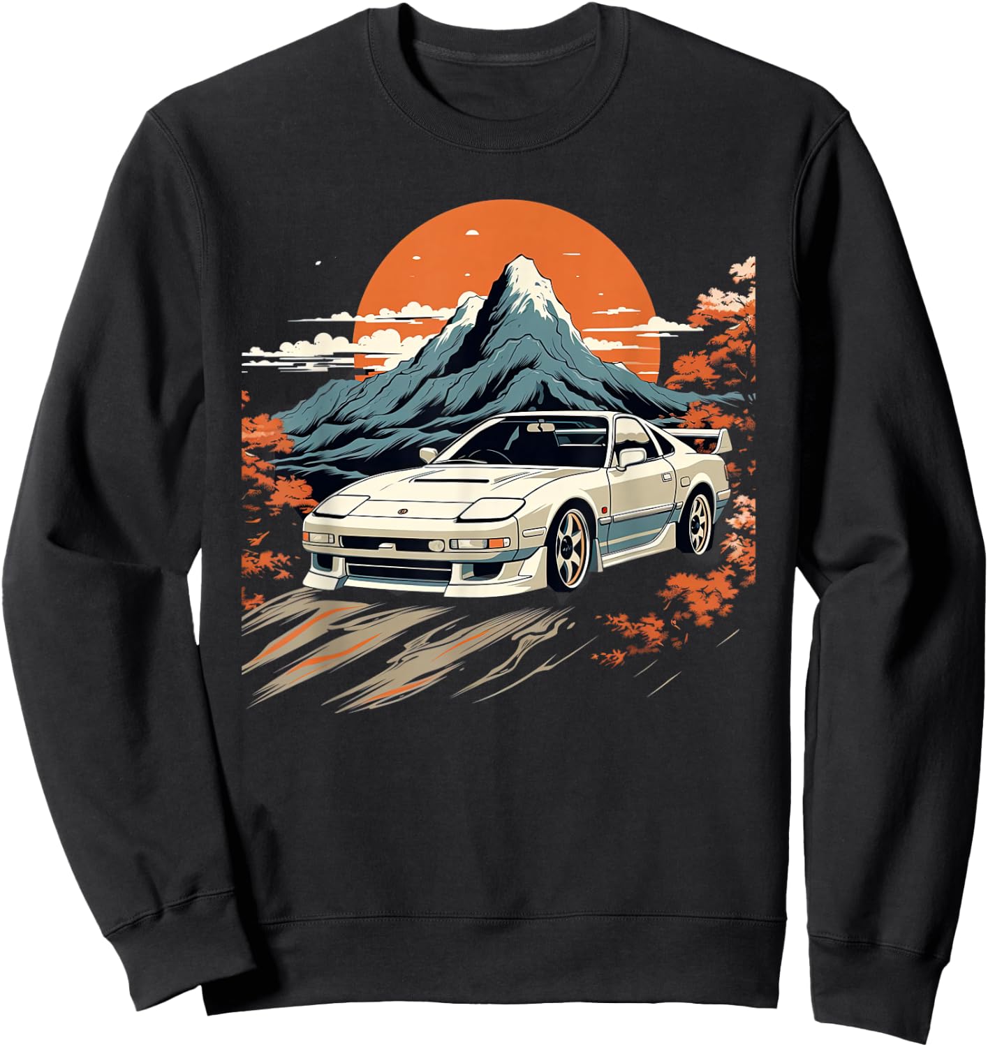 Retro Japanese Drift Car Racing Mount Fuji Sunset Scene Sweatshirt - Sweatshirt | Black