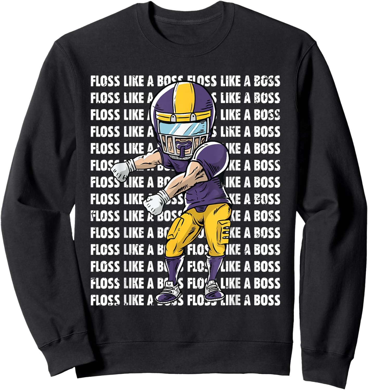 Floss Like A Boss Youth Shirt - Gold Purple Football Sweatshirt - Sweatshirt | Black