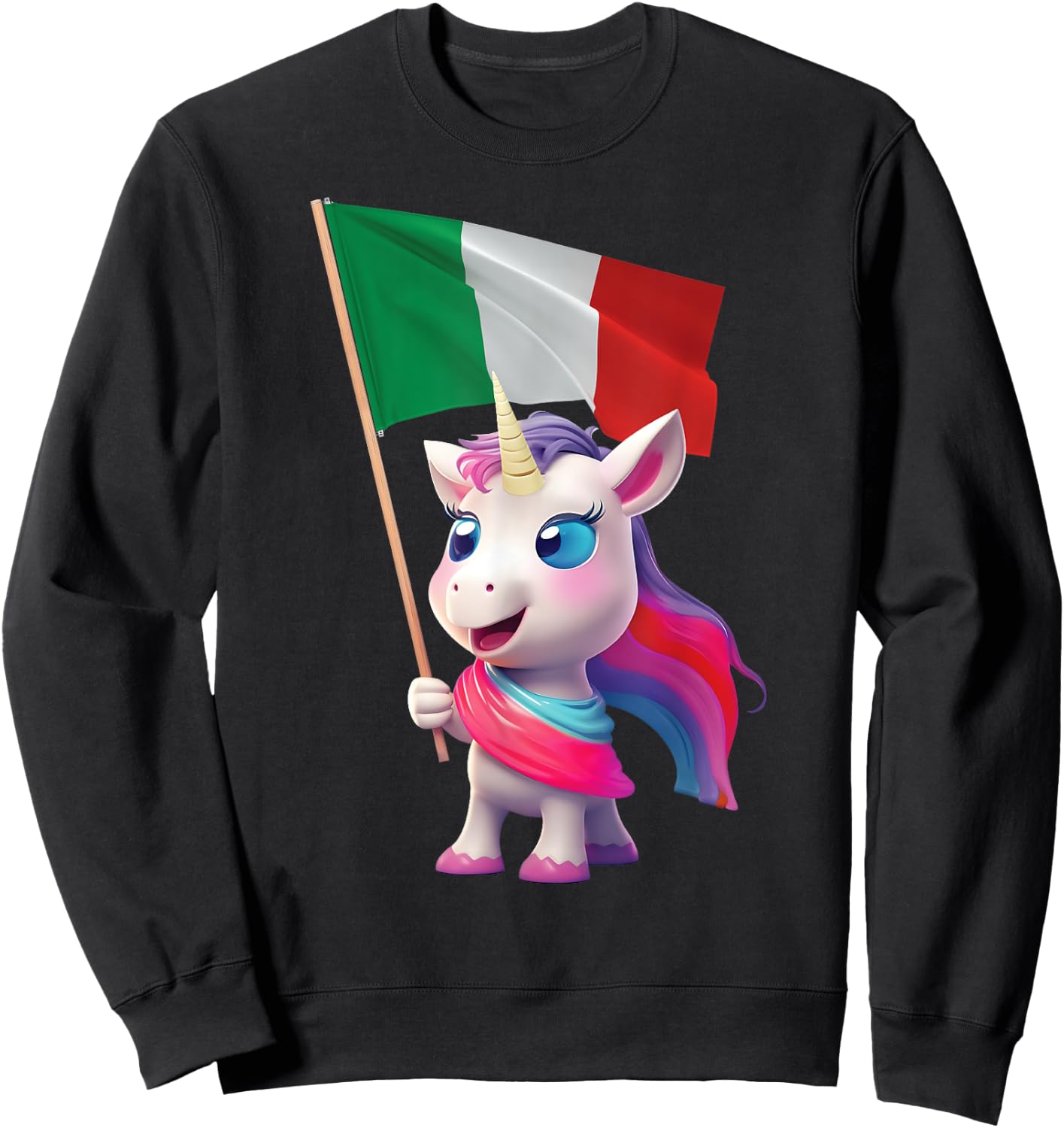 Italy Flag Unicorn Italian Italia Rome Pizza Kids Adorable Sweatshirt - Sweatshirt | Black