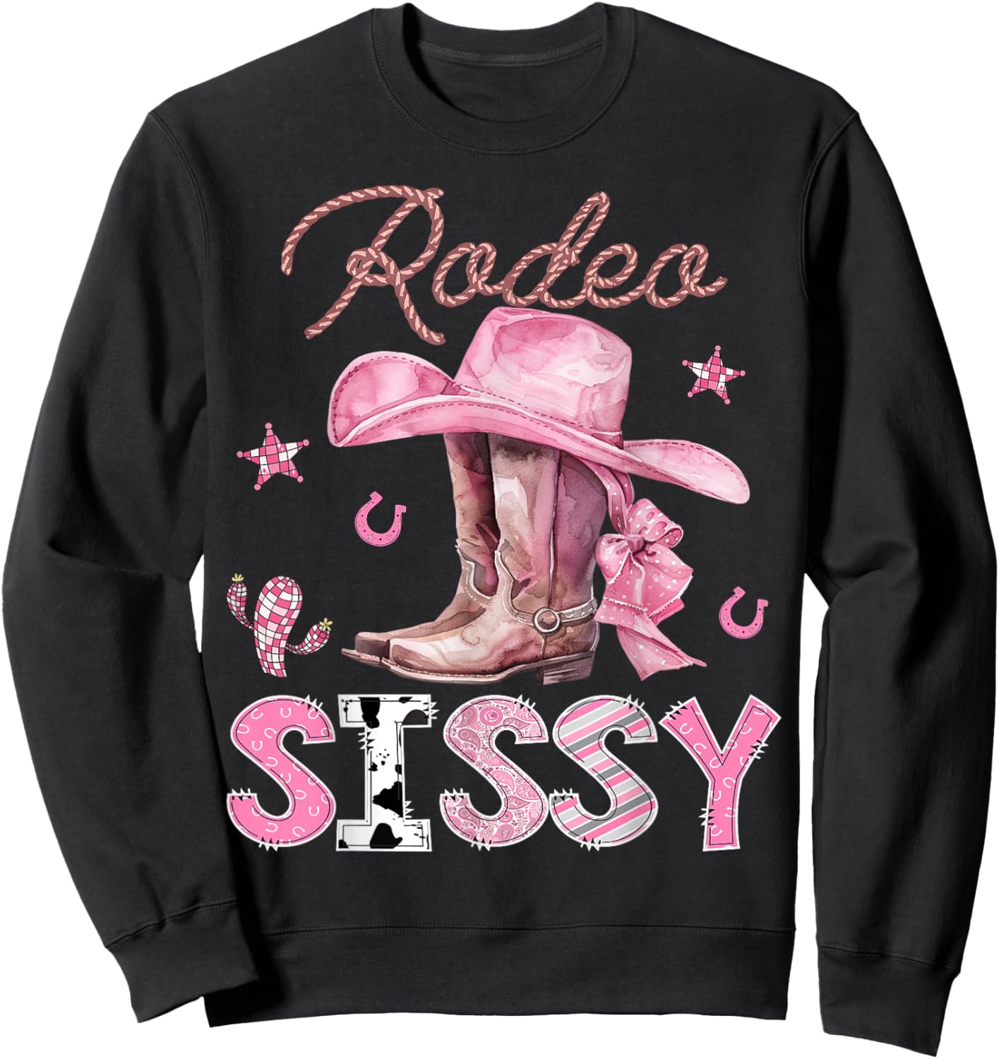 Rodeo Sissy Pink Boots Coquette CowGirl Birthday Party Sweatshirt - Sweatshirt | Black