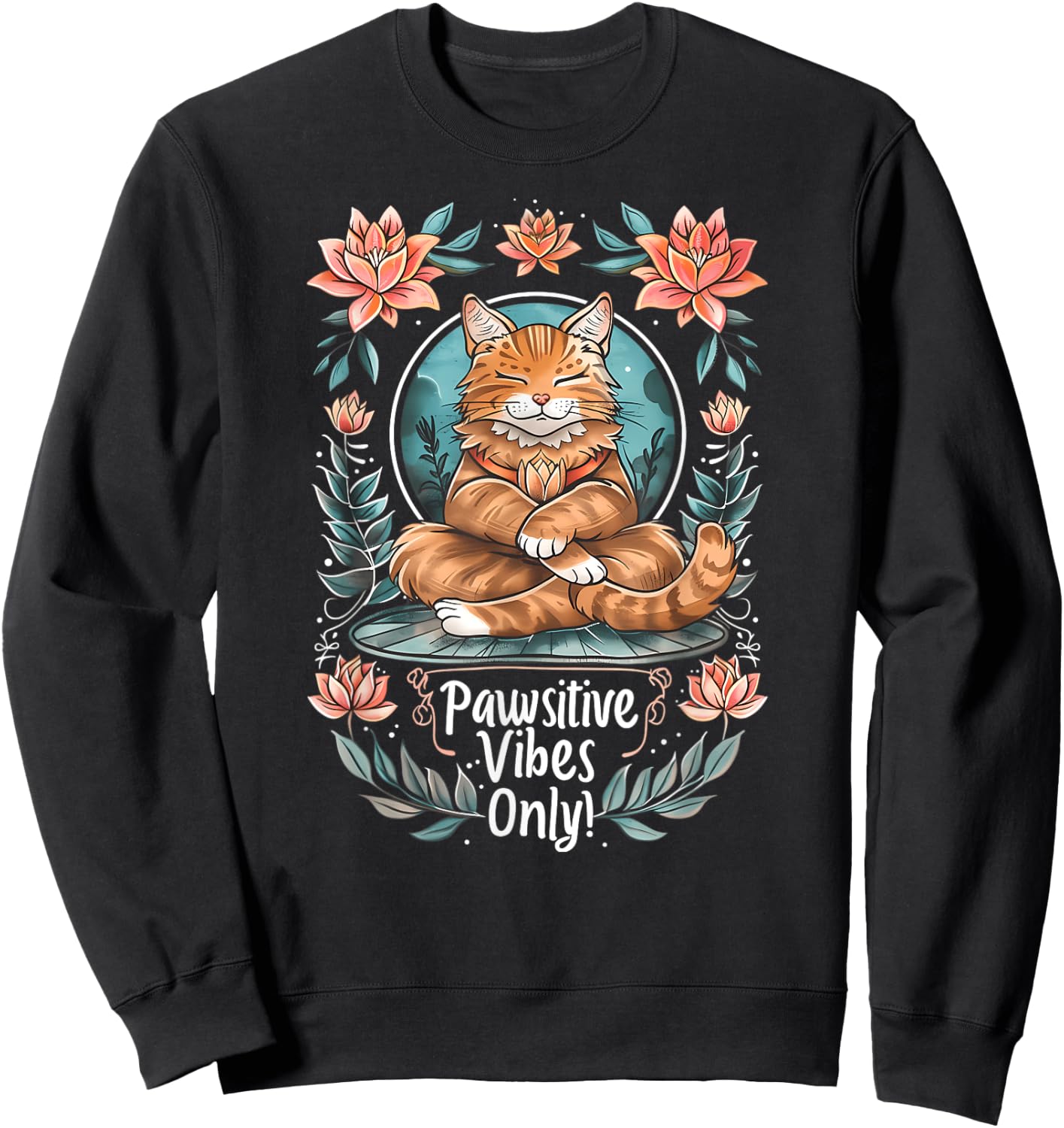 Pawsitive Vibes Only Yoga Poses Kitten Cat Men Women Sweatshirt - Sweatshirt | Black