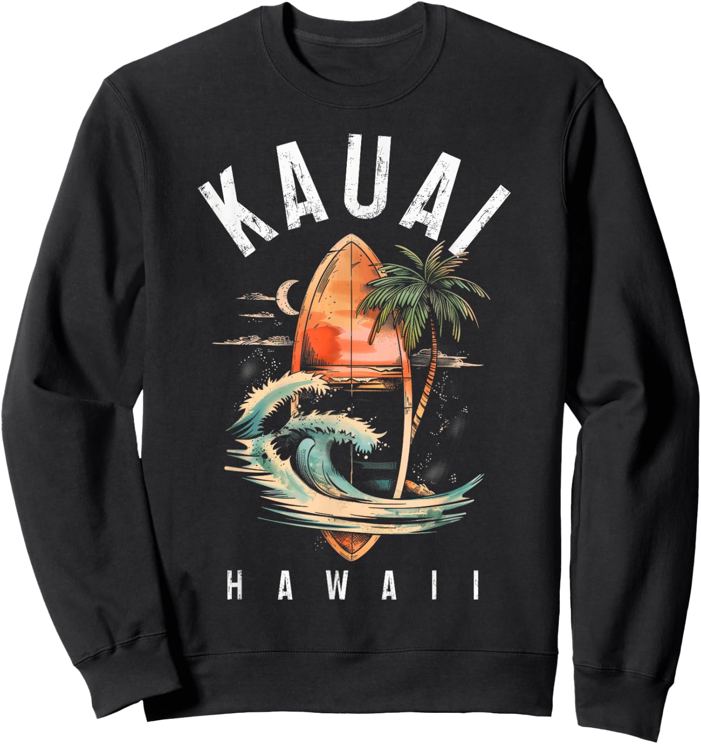 Kauai Hawaii Surf Hawaiian Vintage Surfing Surfer Sweatshirt - Sweatshirt | Black