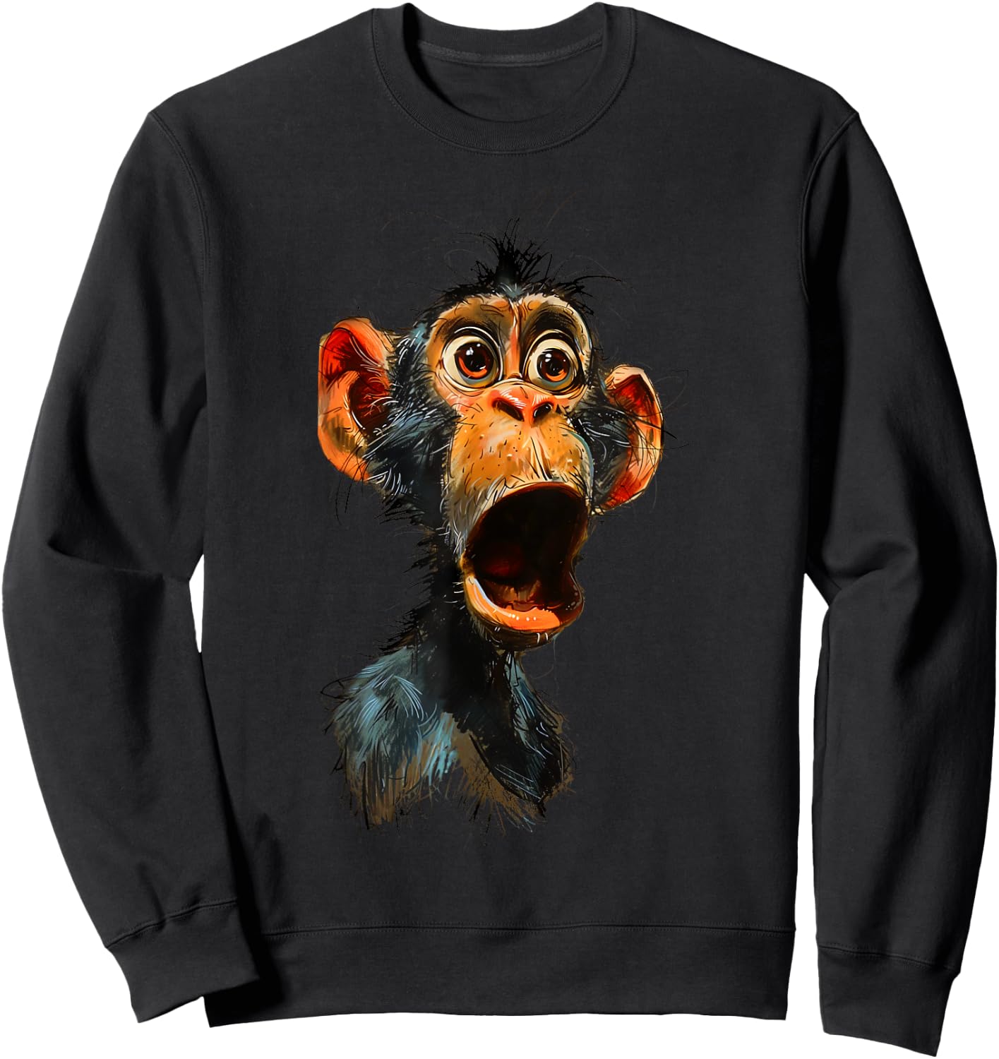 Surprised Monkey Funny Monkey Lover, Chimpanzee Meme Sweatshirt - Sweatshirt | Black