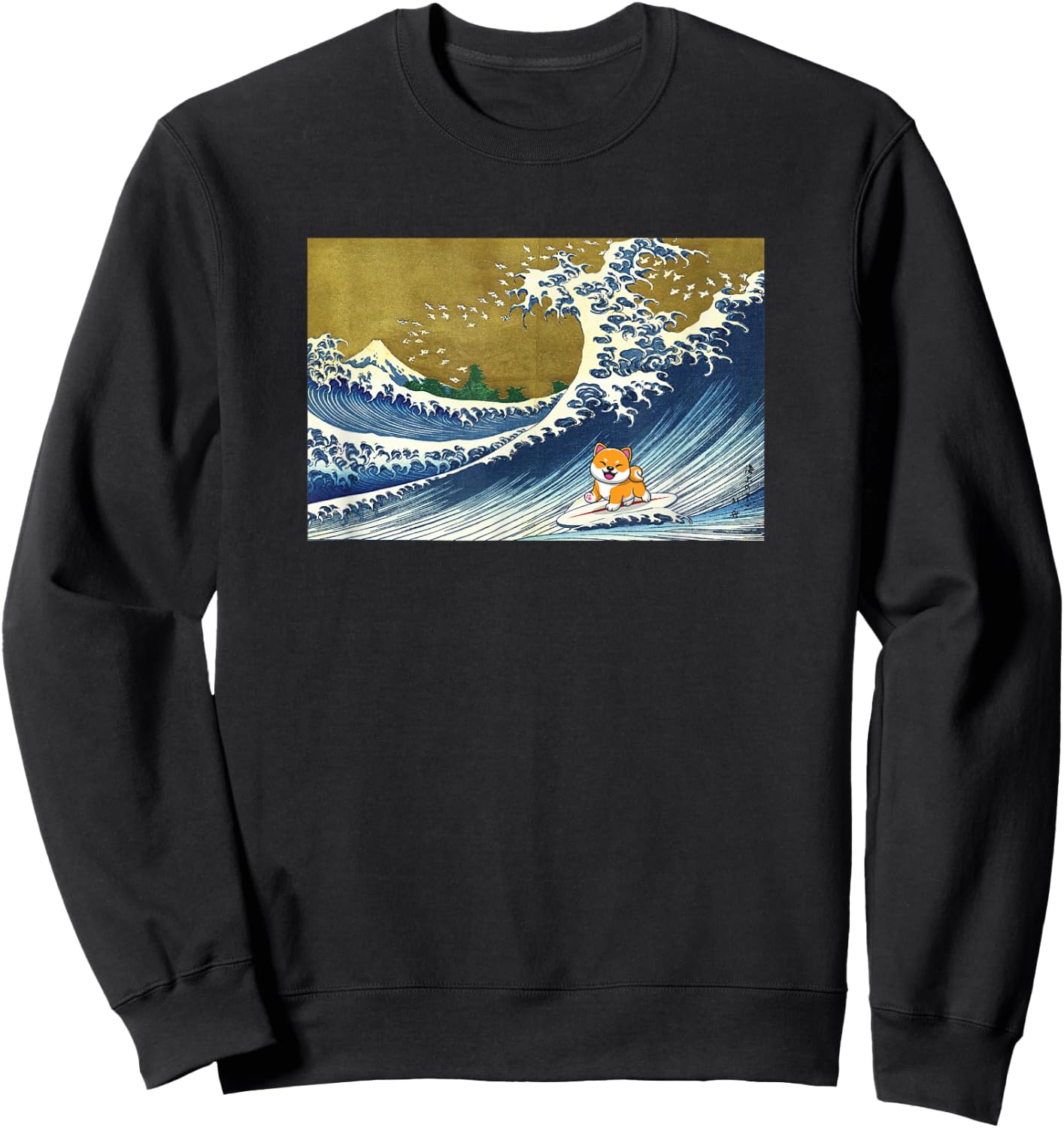 Kids Meme Lover Surfing A Great Wave Kawaii Girls Shiba Inu Sweatshirt - Sweatshirt | Black