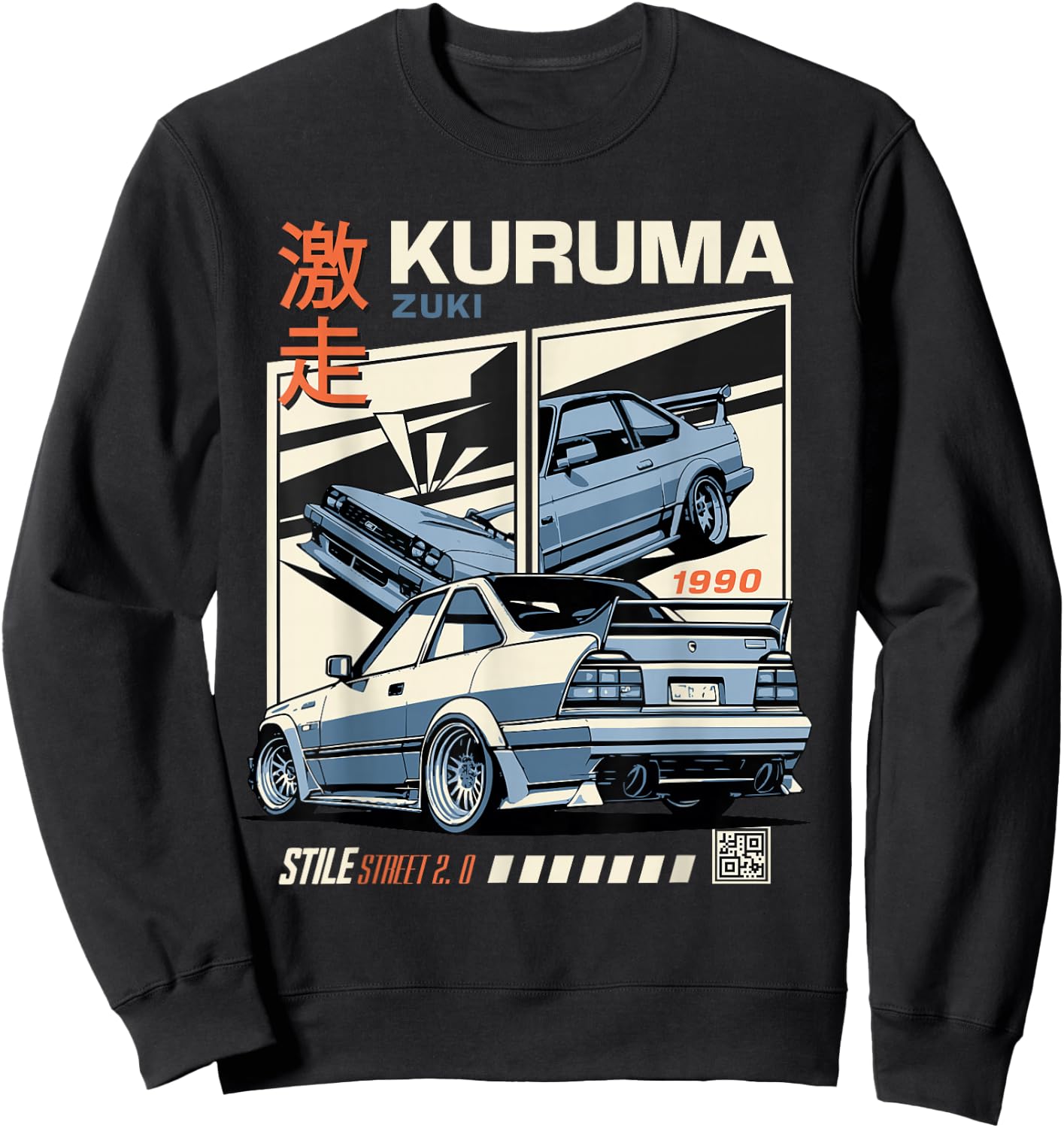 Vintage KURUMA Japanese JDM Tokyo Japan Drift Race Car Sweatshirt - Sweatshirt | Black