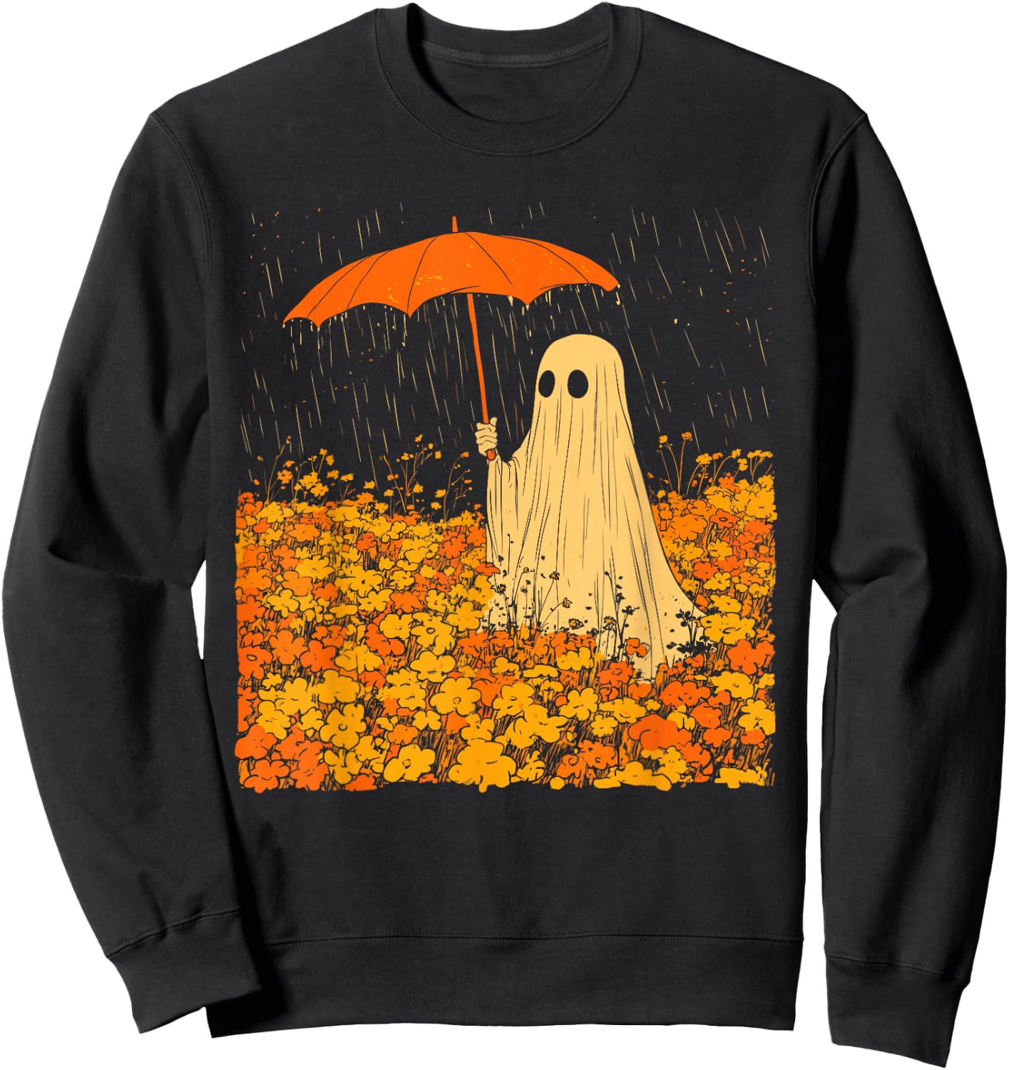 Vintage Floral Ghost Halloween Ghost in the Forest Gothic Sweatshirt - Sweatshirt | Black