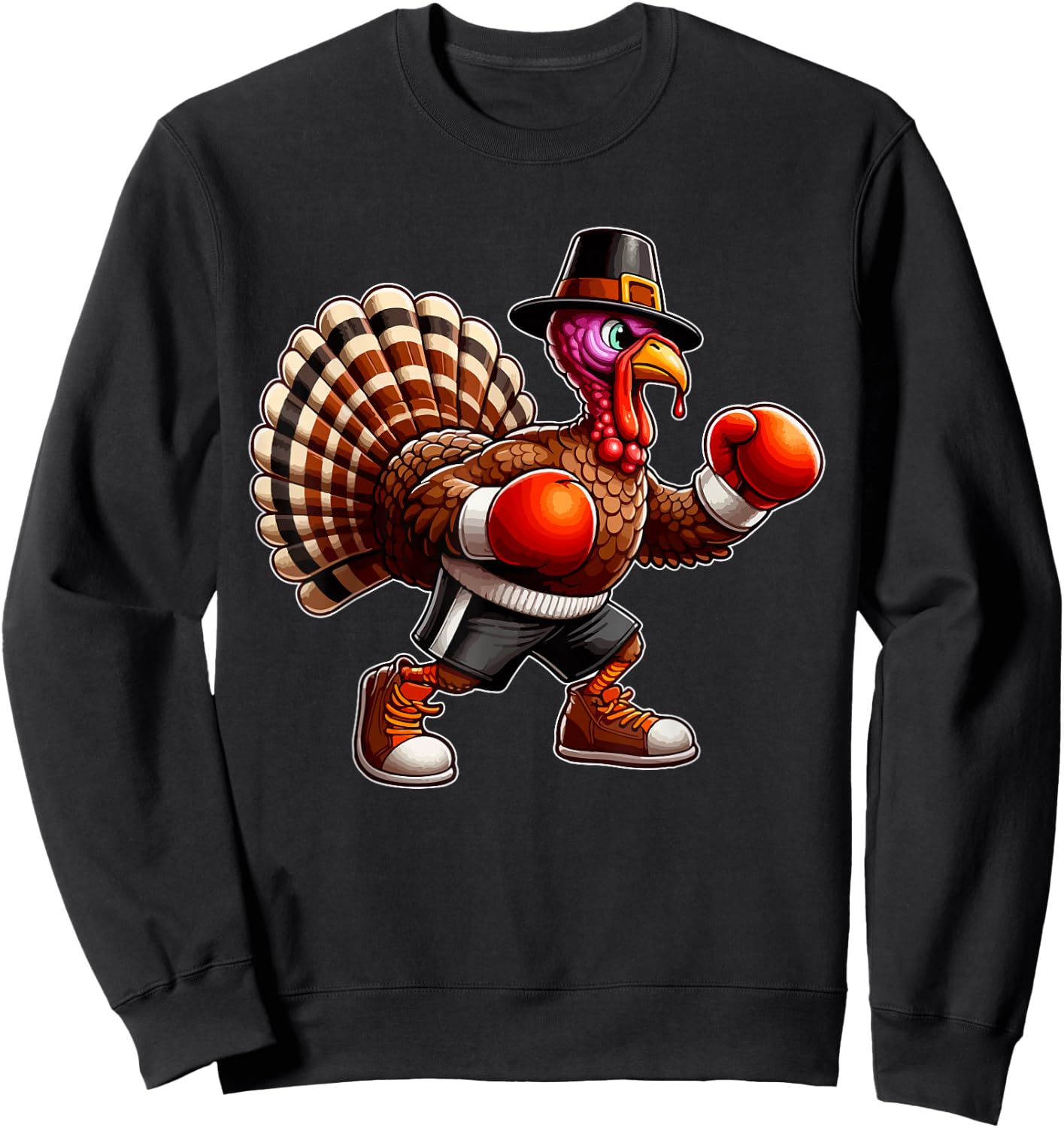 Turkey Thanksgiving Costume Playing Boxing Player Kids Sweatshirt - Sweatshirt | Black
