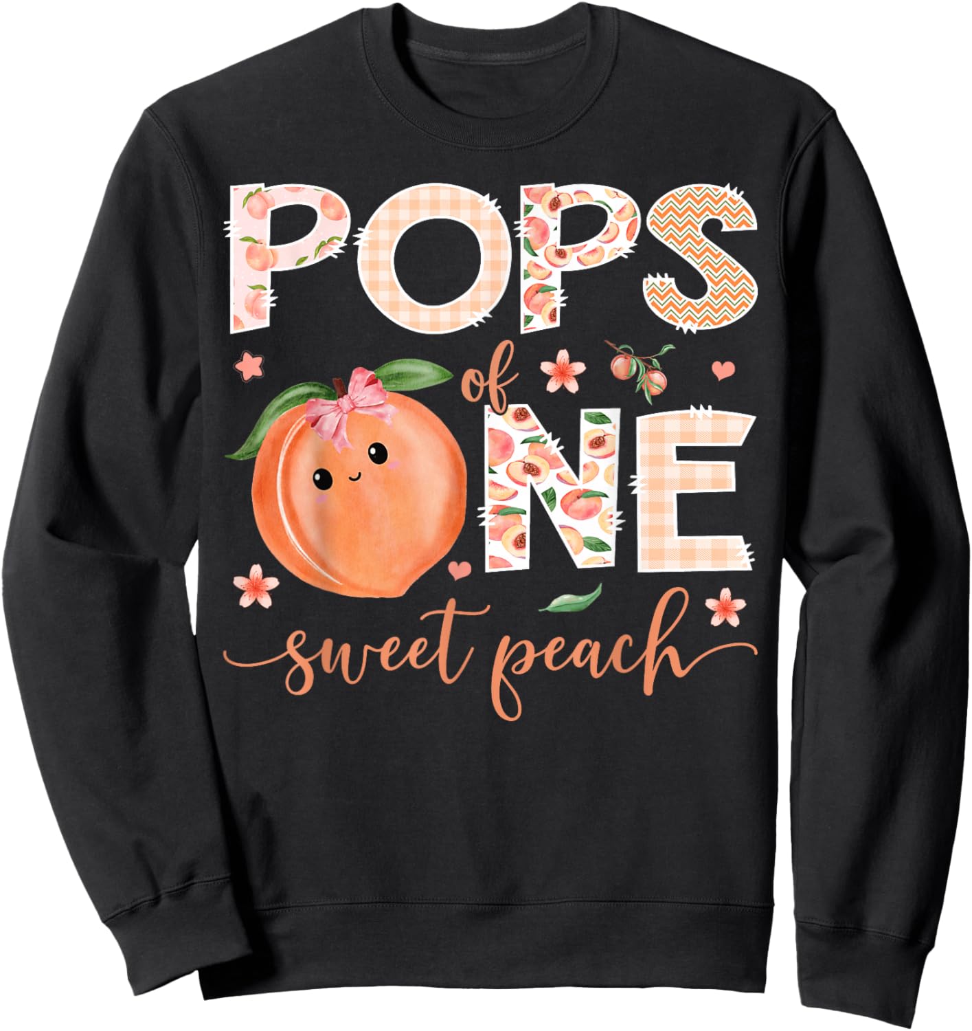 Pops of One Sweet Peach 1st Birthday Girl Party Sweatshirt - Sweatshirt | Black