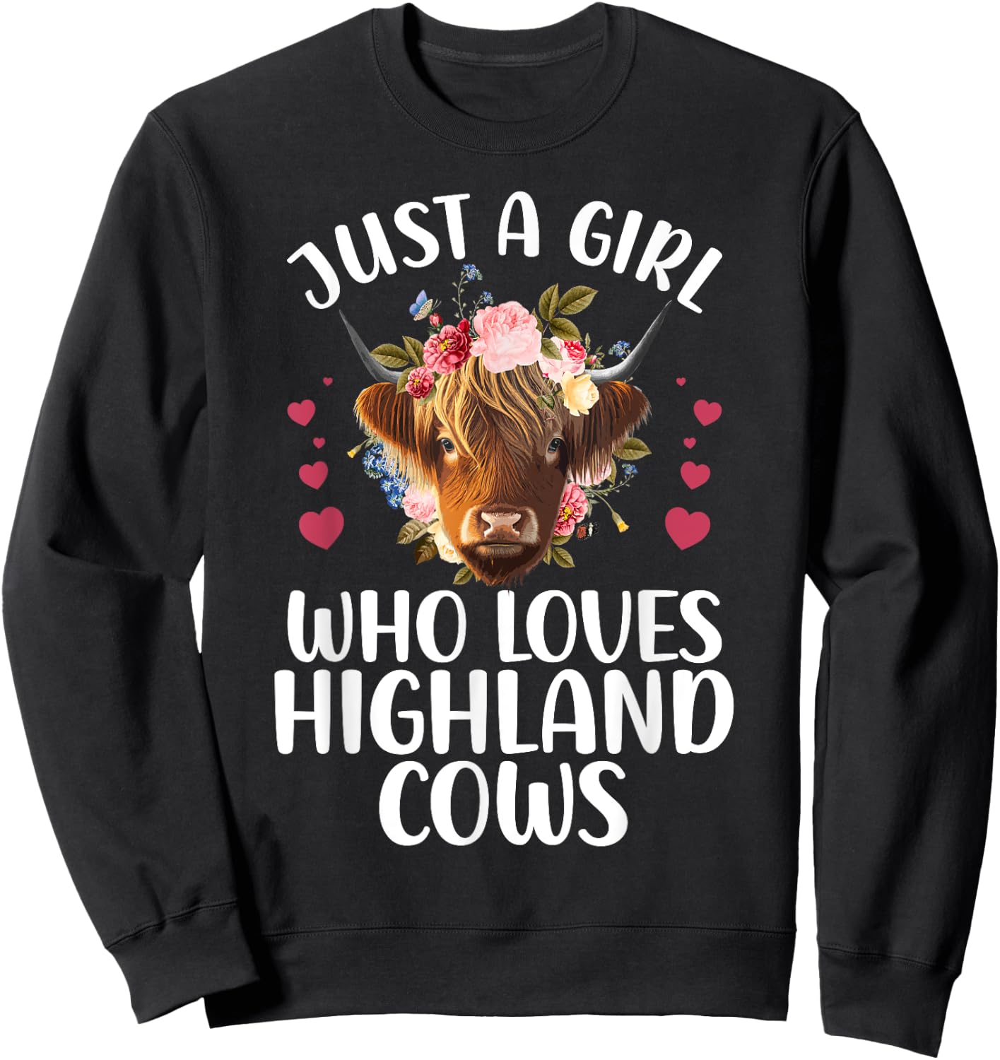 Funny Highland Cow Art Girls Highlander Cow Lover Sweatshirt - Sweatshirt | Black