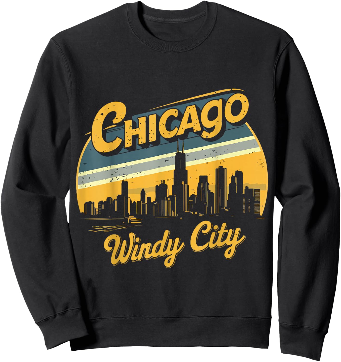 Chicago Skyline Windy City Costume Vintage Illinois Souvenir Sweatshirt - Sweatshirt | Black