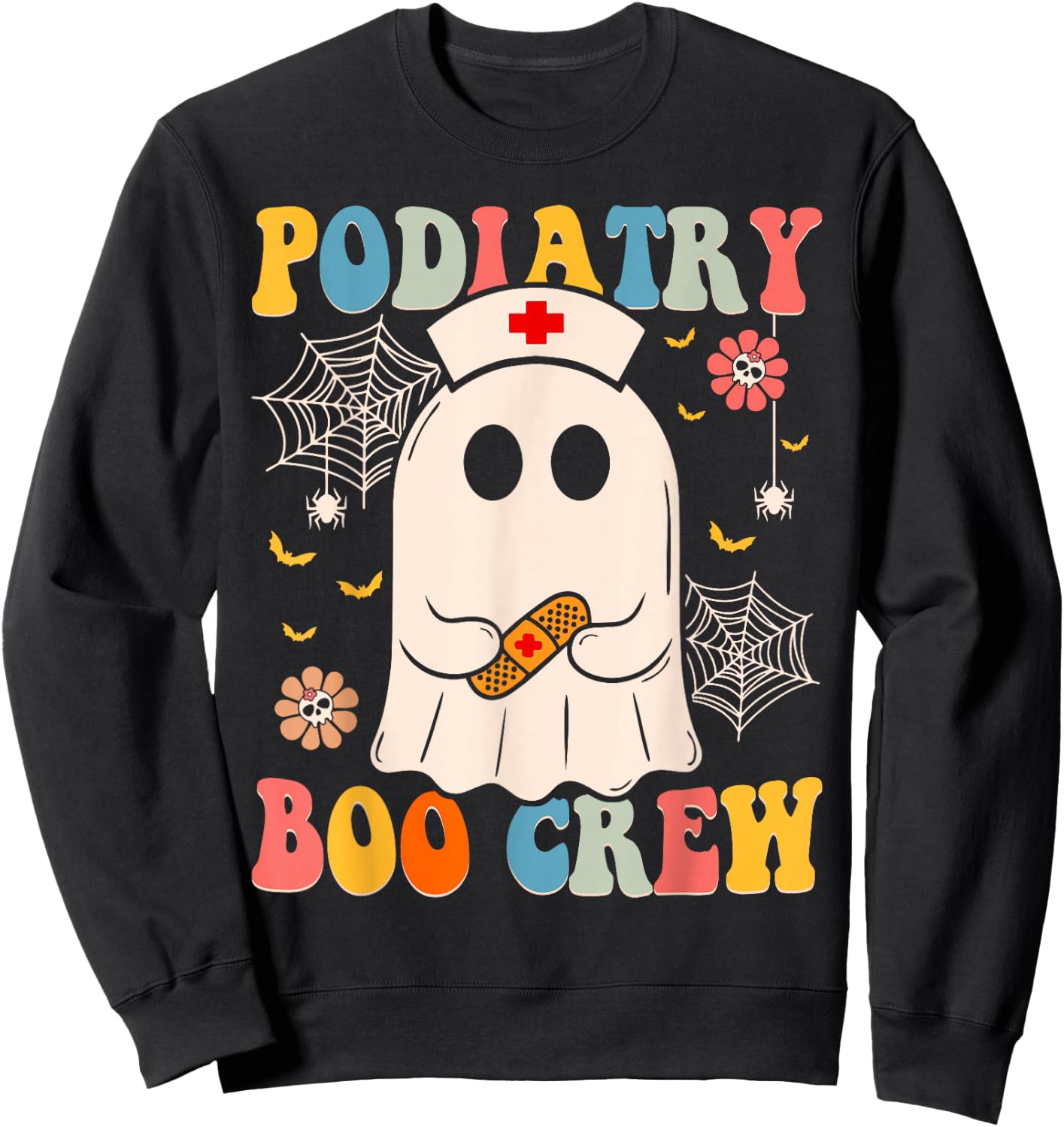 Groovy Podiatry Boo Crew Nurse Funny Ghost Halloween Nurse Sweatshirt - Sweatshirt | Black