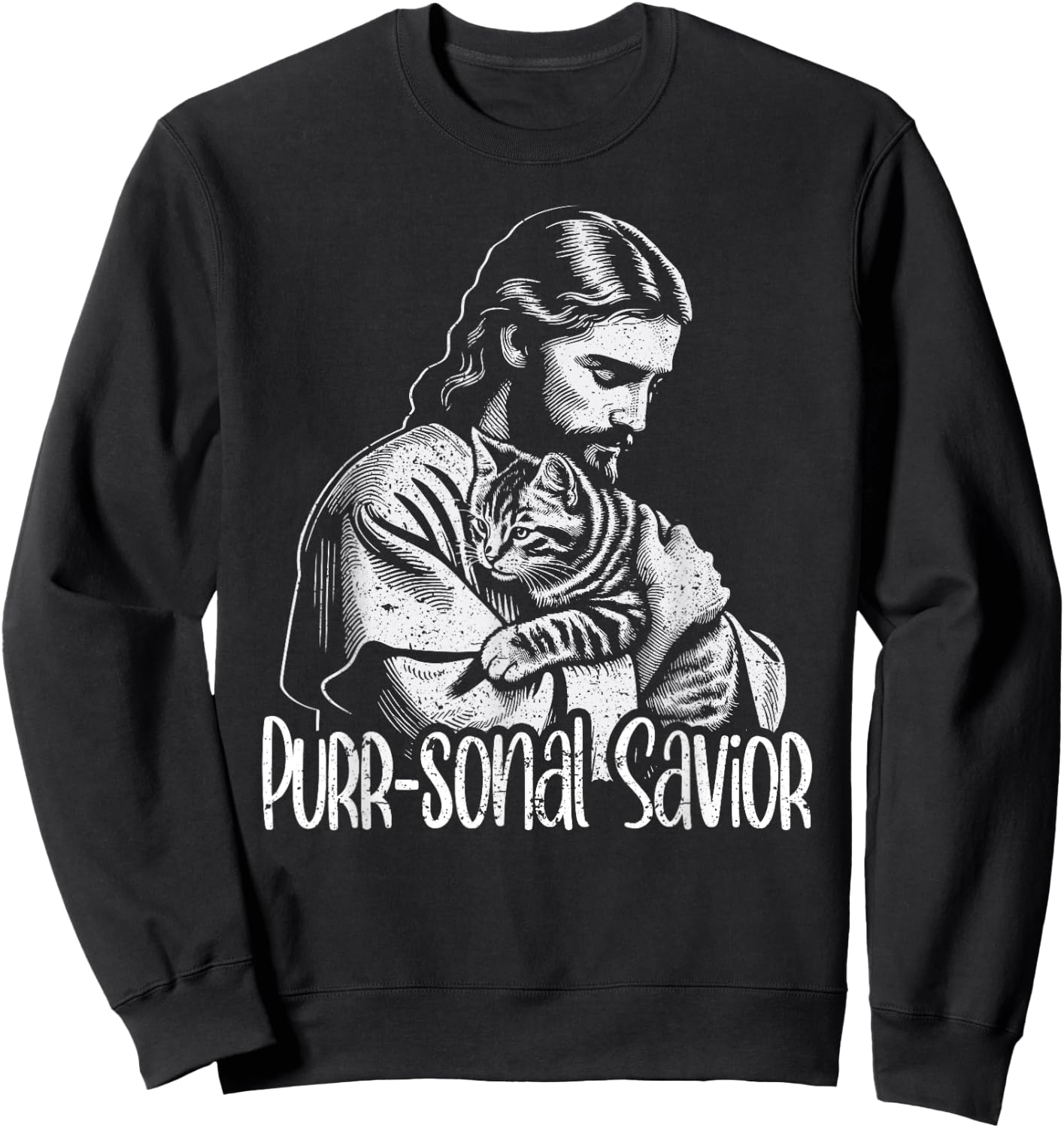 Purr-sonal Savior Jesus Loves Cats Christian Faith Sweatshirt - Sweatshirt | Black