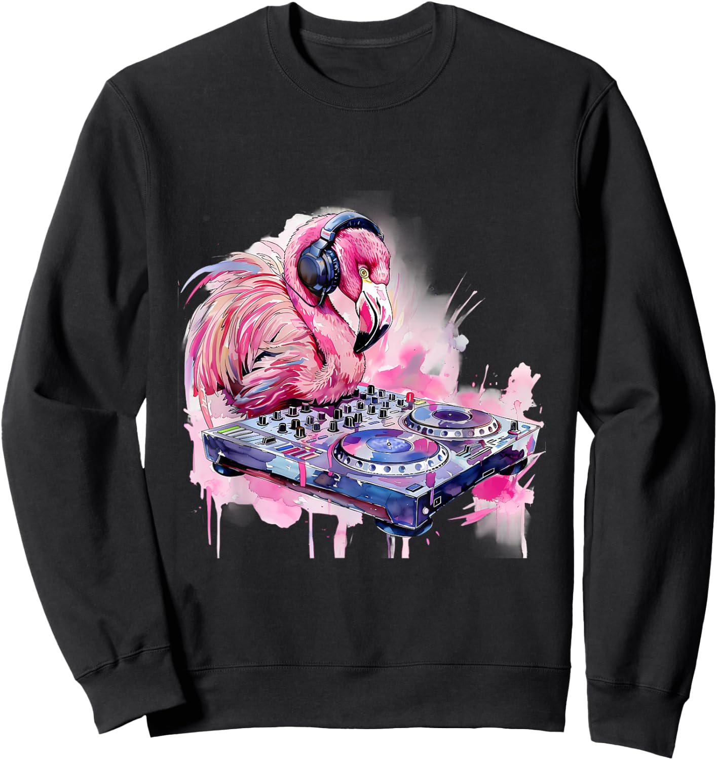 DJ Flamingo Bird Techno Dance Music Turntable DJ Flamingo Sweatshirt - Sweatshirt | Black