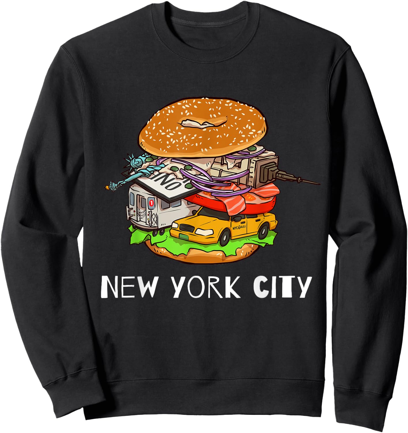 New York City Bagel with Everything NYC Sweatshirt - Sweatshirt | Black