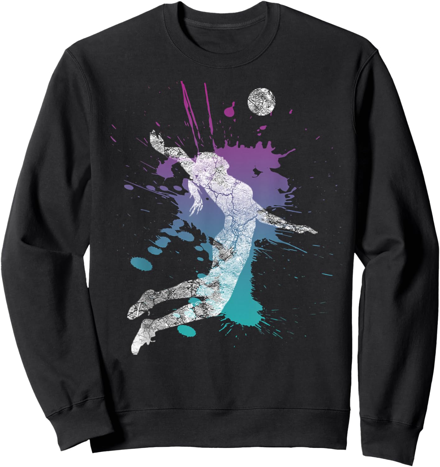 Girls Volleyball Poison Pink & Blue Server Teen Distressed Sweatshirt - Sweatshirt | Black