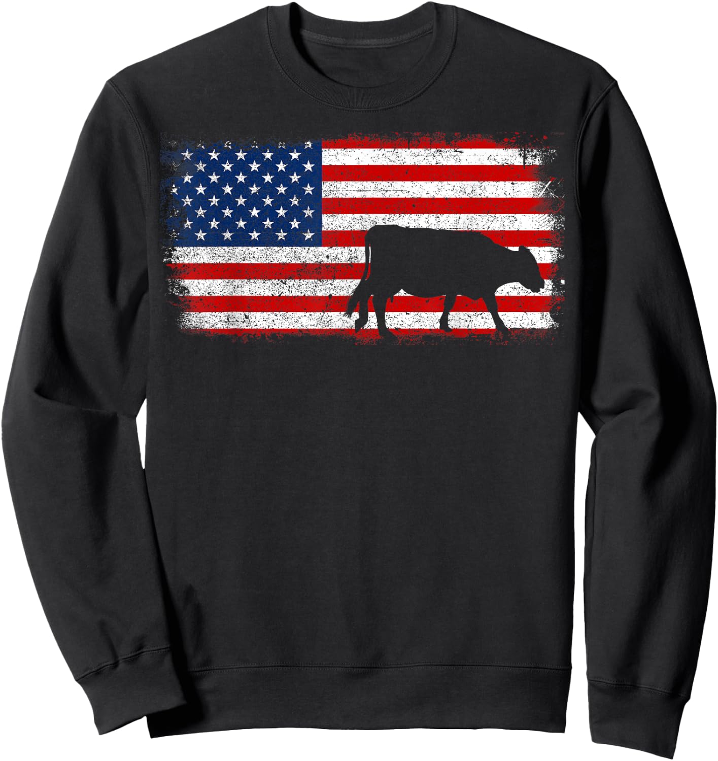 Hereford Cow Flag Vintage Patriotic Gift Kids Men Sweatshirt - Sweatshirt | Black