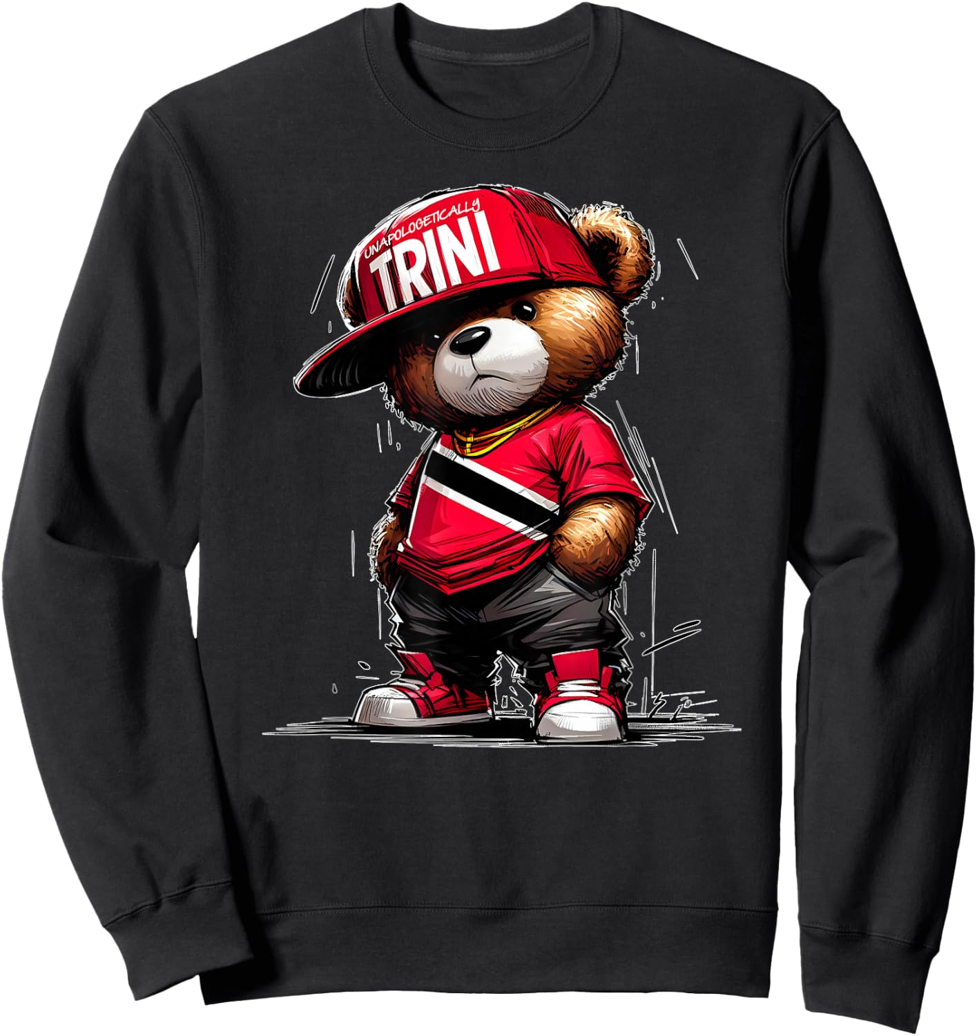 Unapologetically Trini Cool Teddy Bear Trinidad Flag Art Sweatshirt - Sweatshirt | Black