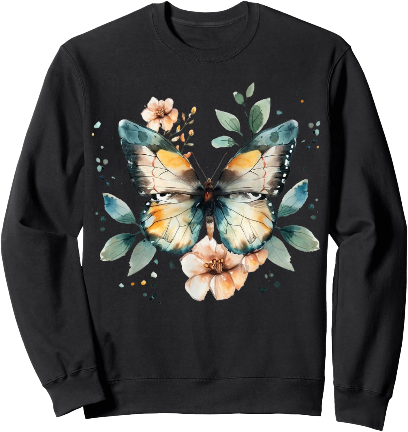 Butterfly With Flowers I Aesthetic Butterfly Sweatshirt - Sweatshirt | Black