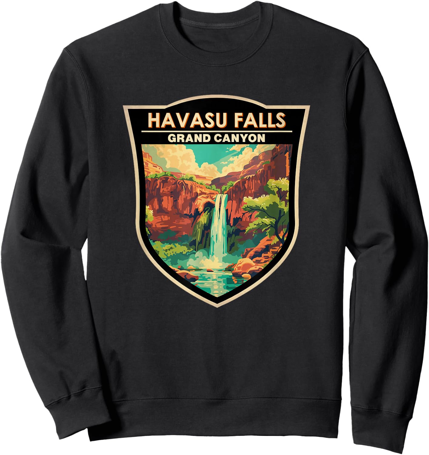 Havasu Falls Grand Canyon Landmark Badge Vintage Sweatshirt - Sweatshirt | Black