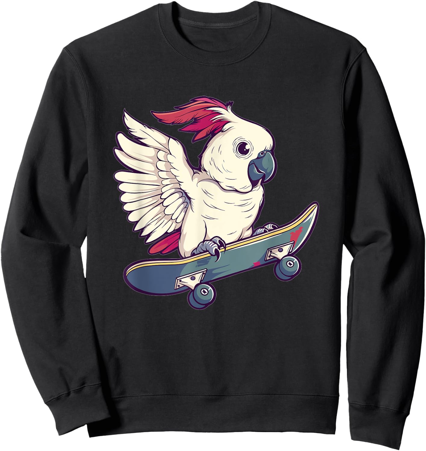 Cute Cockatoo With Skateboard I Kids Cockatoo Sweatshirt - Sweatshirt | Black