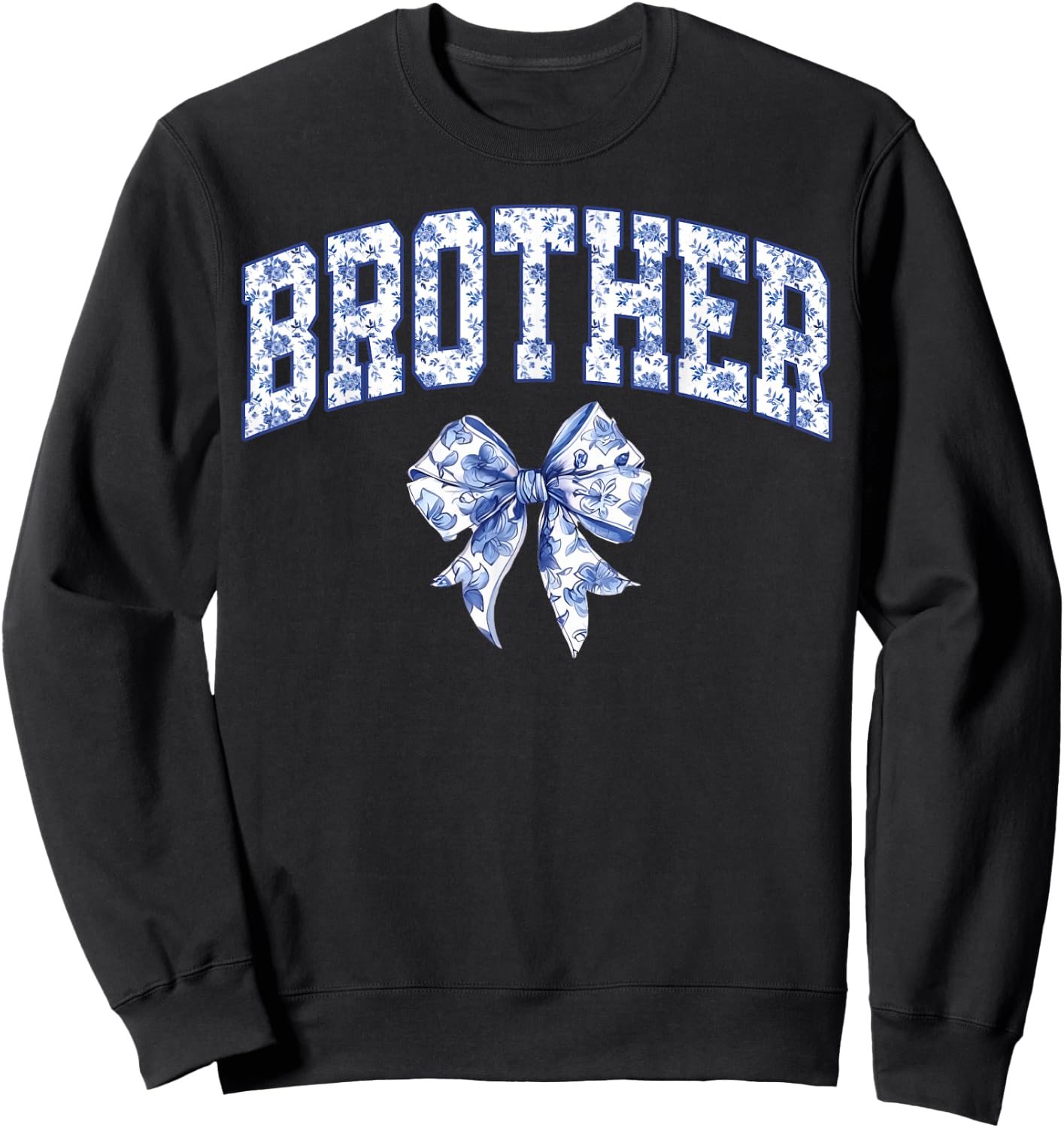 Brother Coquette Toile Blue Bow Floral Family Matching Sweatshirt - Sweatshirt | Black