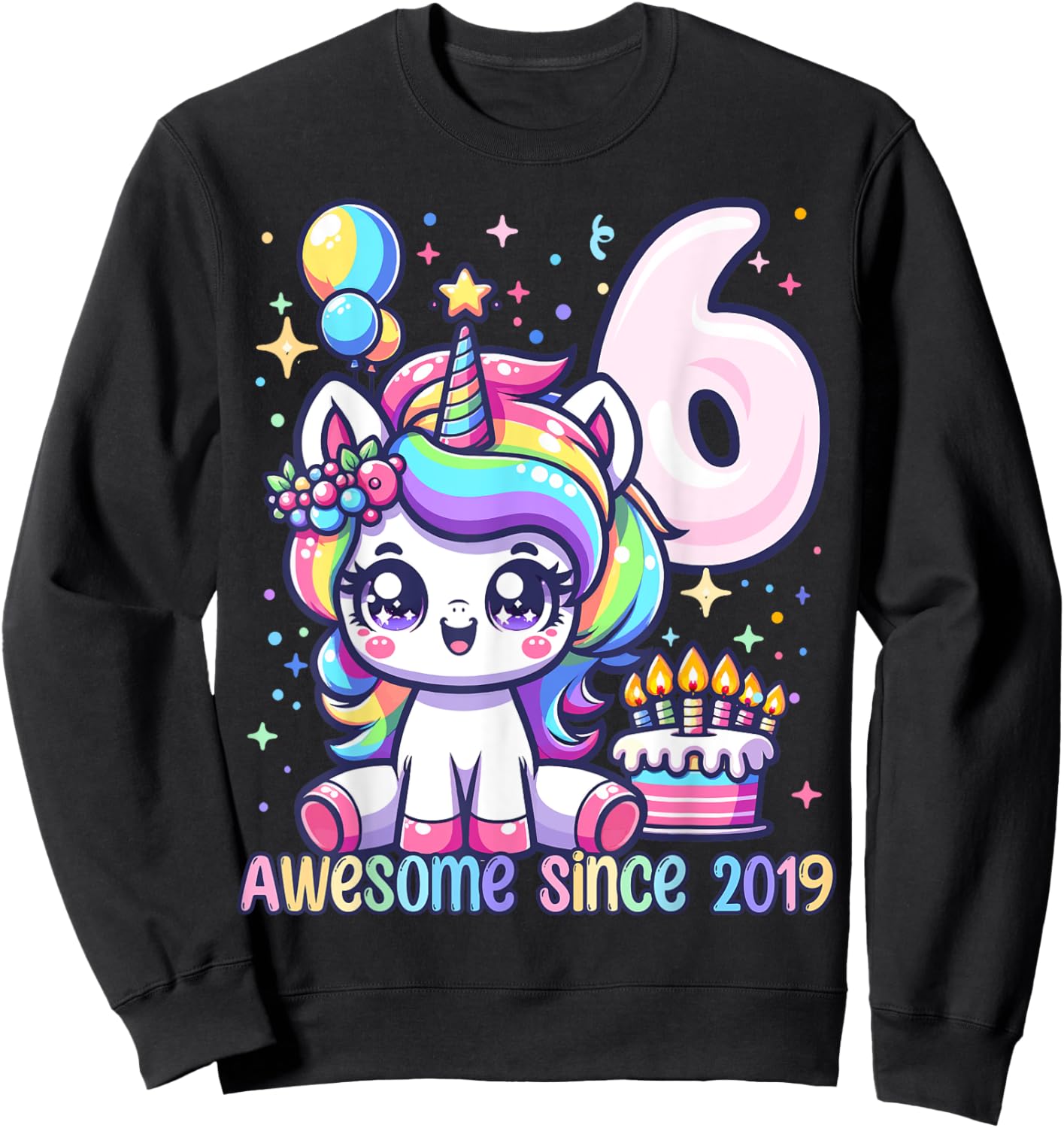 Unicorn 6th Birthday 6 Year Old Unicorn Party Girls Outfit Sweatshirt - Sweatshirt | Black