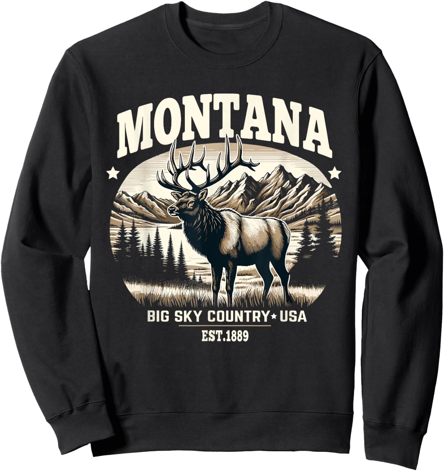Montana Rocky Mountain Elk, Big Sky Country Design Sweatshirt - Sweatshirt | Black