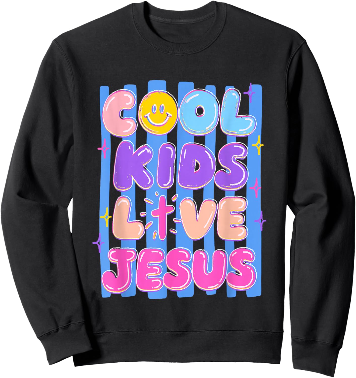 Preppy Cool Kids Love Jesus Stripes Christian Faith Girl Kid Sweatshirt - Sweatshirt | Black