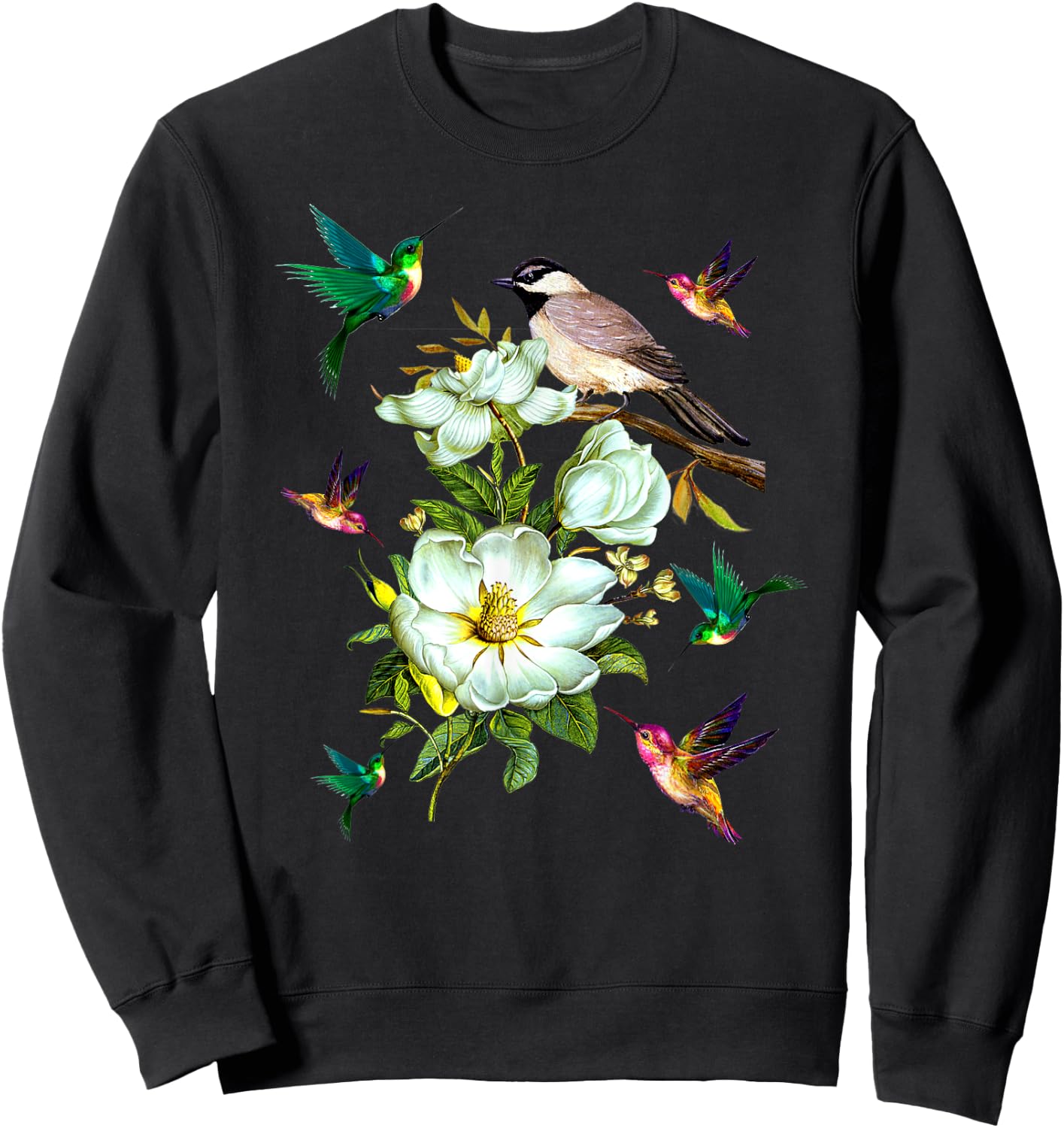 Hummingbird Flowers T Shirt Gift Lover Women Men Kids Sweatshirt - Sweatshirt | Black