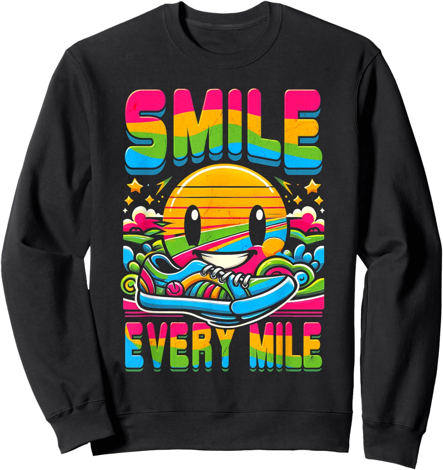 Hilarious Running Runner Smile Every Mile Graphic Saying Sweatshirt - Sweatshirt | Black
