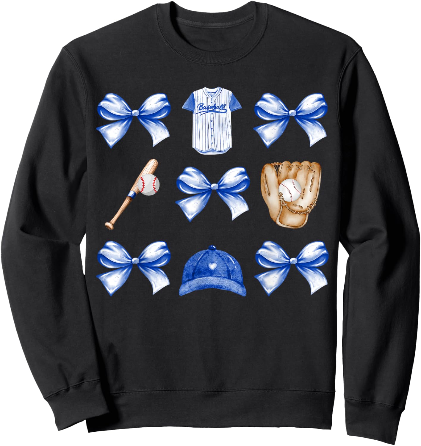 Baseball Game Day Blue Coquette Bow Baseball Mom Retro Sweatshirt - Sweatshirt | Black