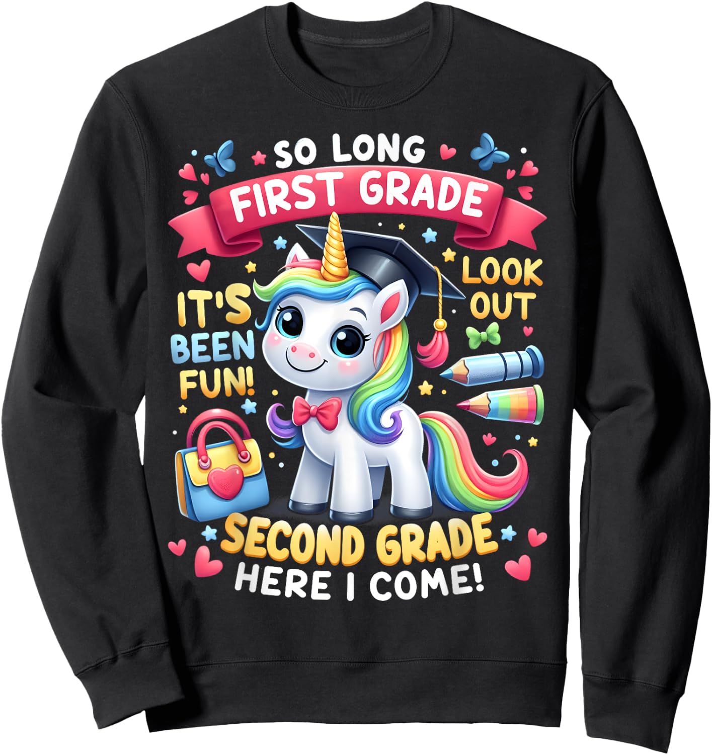 So long First Grade Hello Second Grade Cute Unicorn Summer Men Women Girls Kids Sweatshirt - Sweatshirt | Black