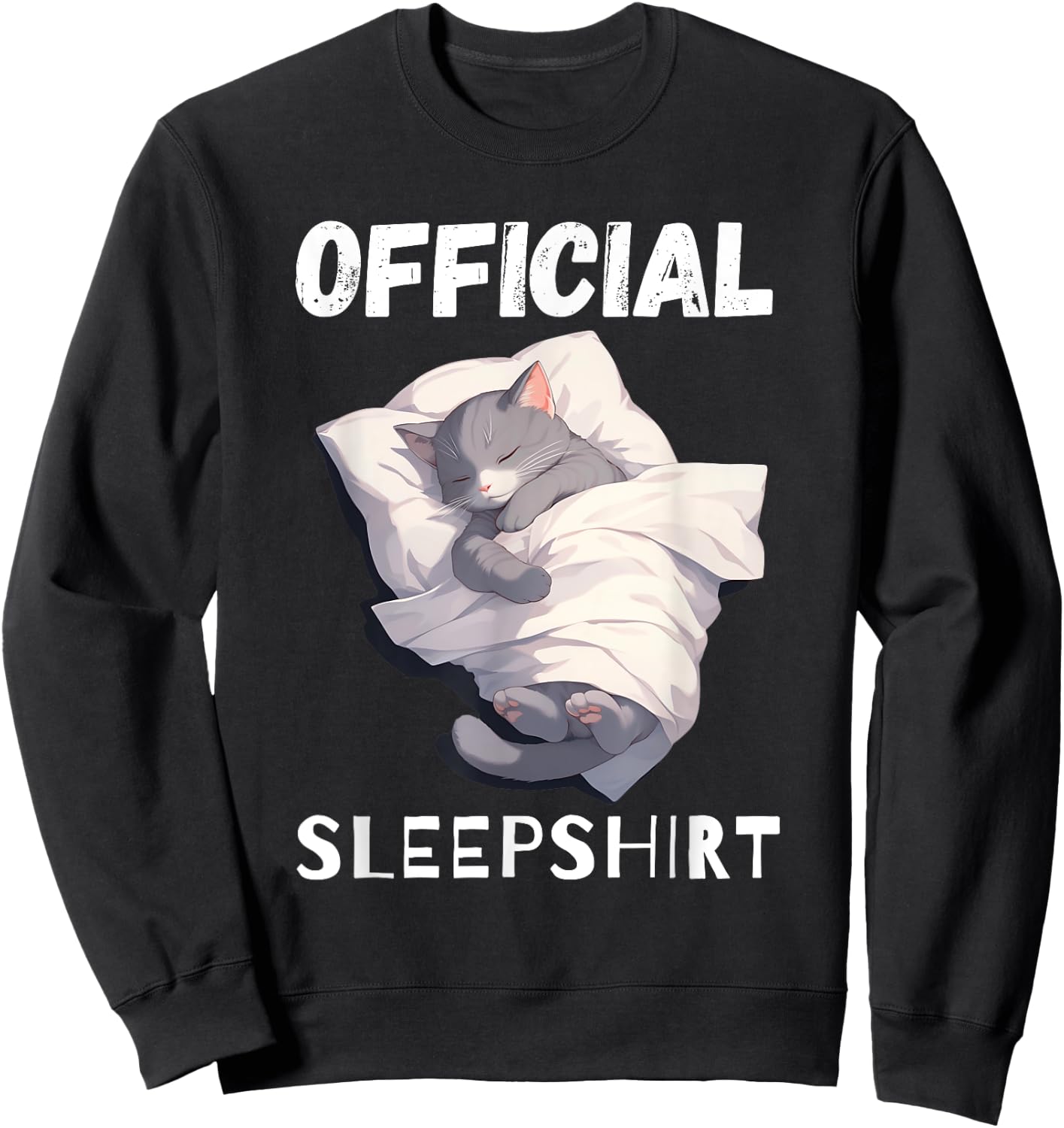 Cute Gray Sleeping Cat Official Sleeping pajamas Sweatshirt - Sweatshirt | Black