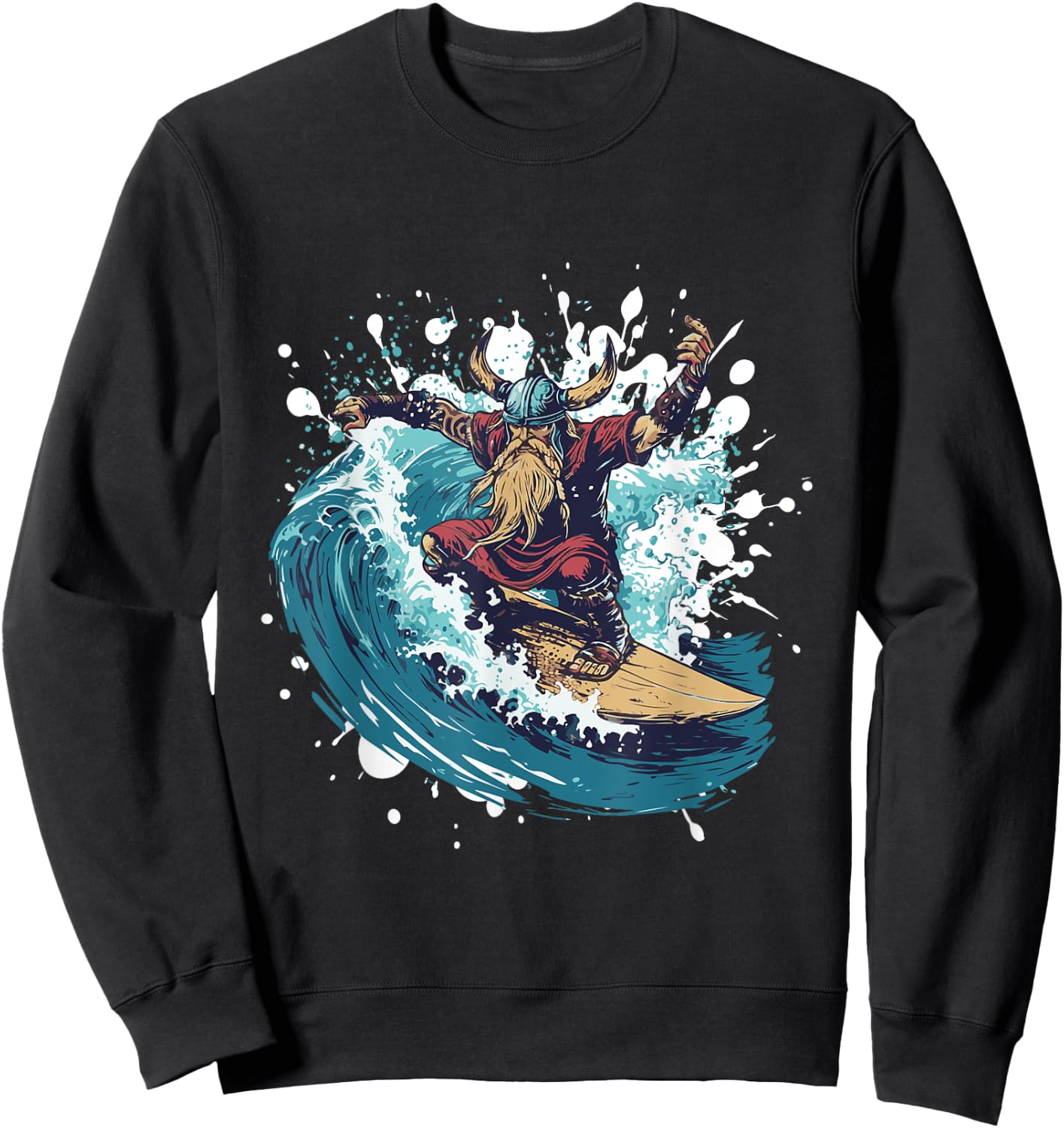 Viking On Surfboard | Odin Surfing Sweatshirt - Sweatshirt | Black
