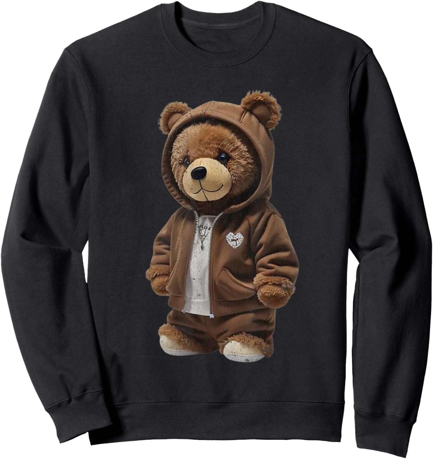 Cute Plush Bear in Brown Outfit Sweatshirt - Sweatshirt | Black
