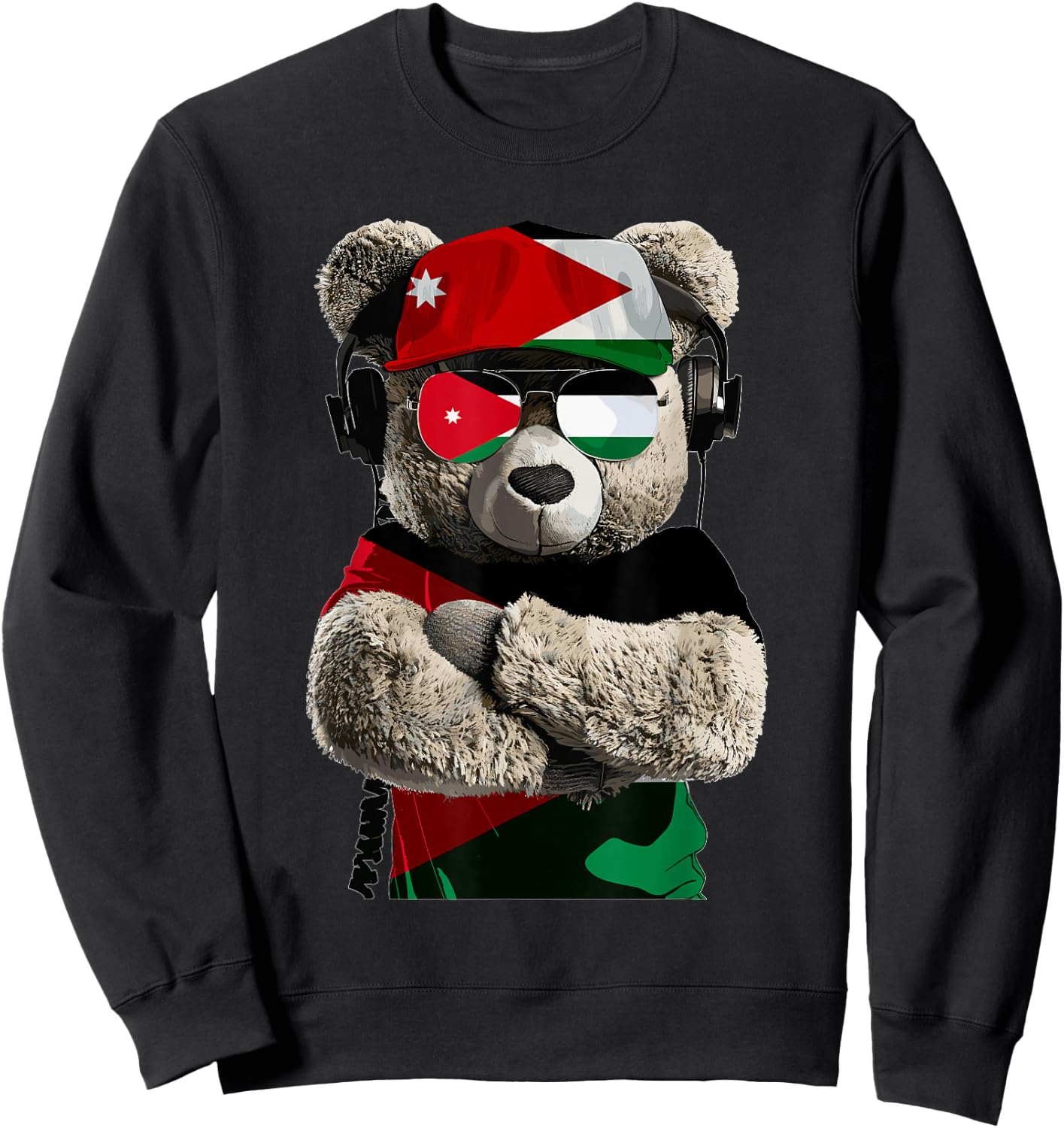 Jordanian Flag Bear Sunglasses Souvenirs Products Jordan Sweatshirt - Sweatshirt | Black