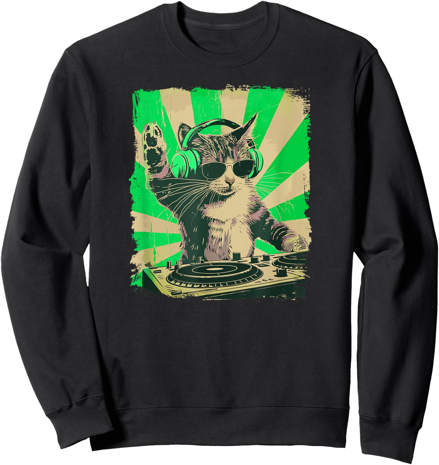 DJ Cat Disco Funny Sound Tech Headphone Techno Music Women Sweatshirt - Sweatshirt | Black