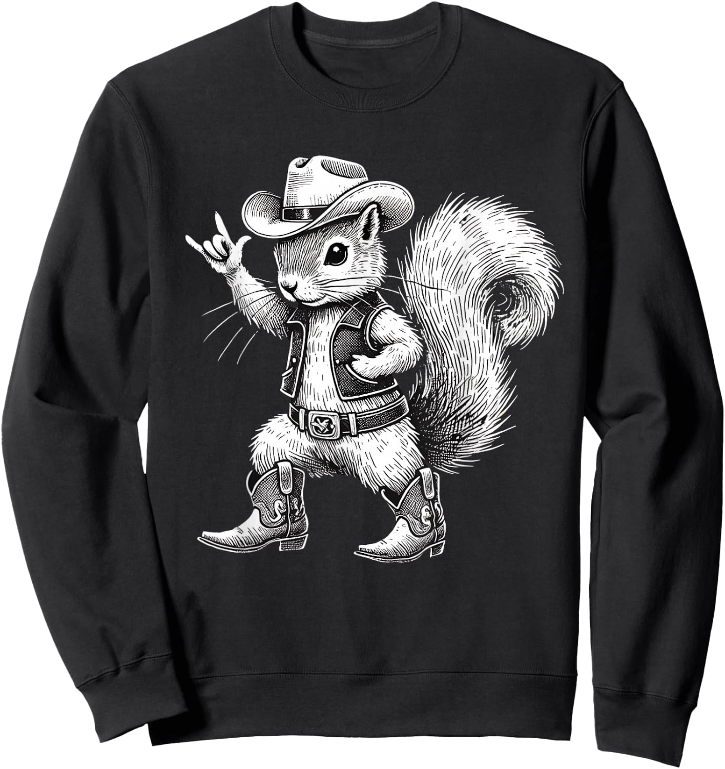 Vintage Squirrel Funny Cowboy Cowgirl Western Country Animal Sweatshirt - Sweatshirt | Black