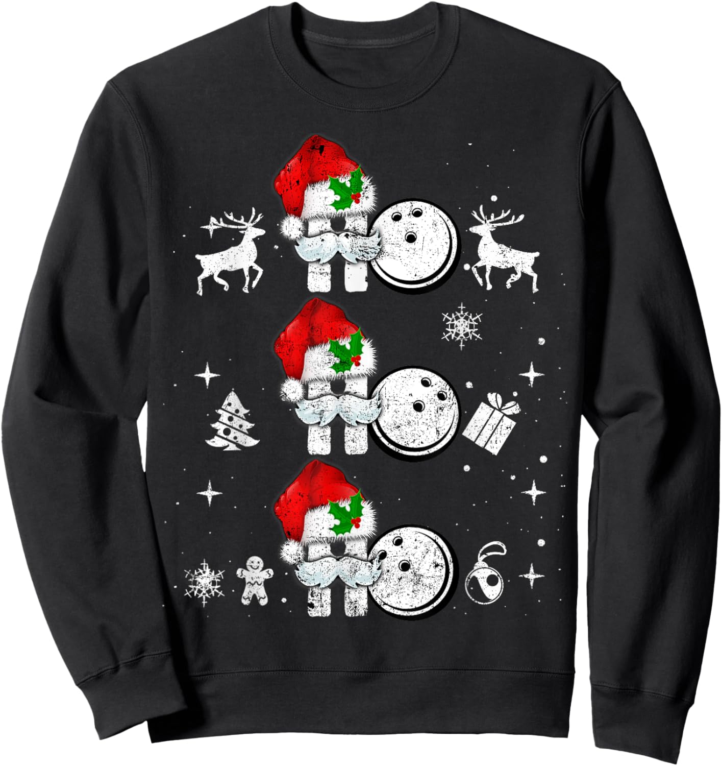 Christmas Bowling Ball Ho Ho Xmas Sports Reindeer Santa Hat Sweatshirt - Sweatshirt | Black