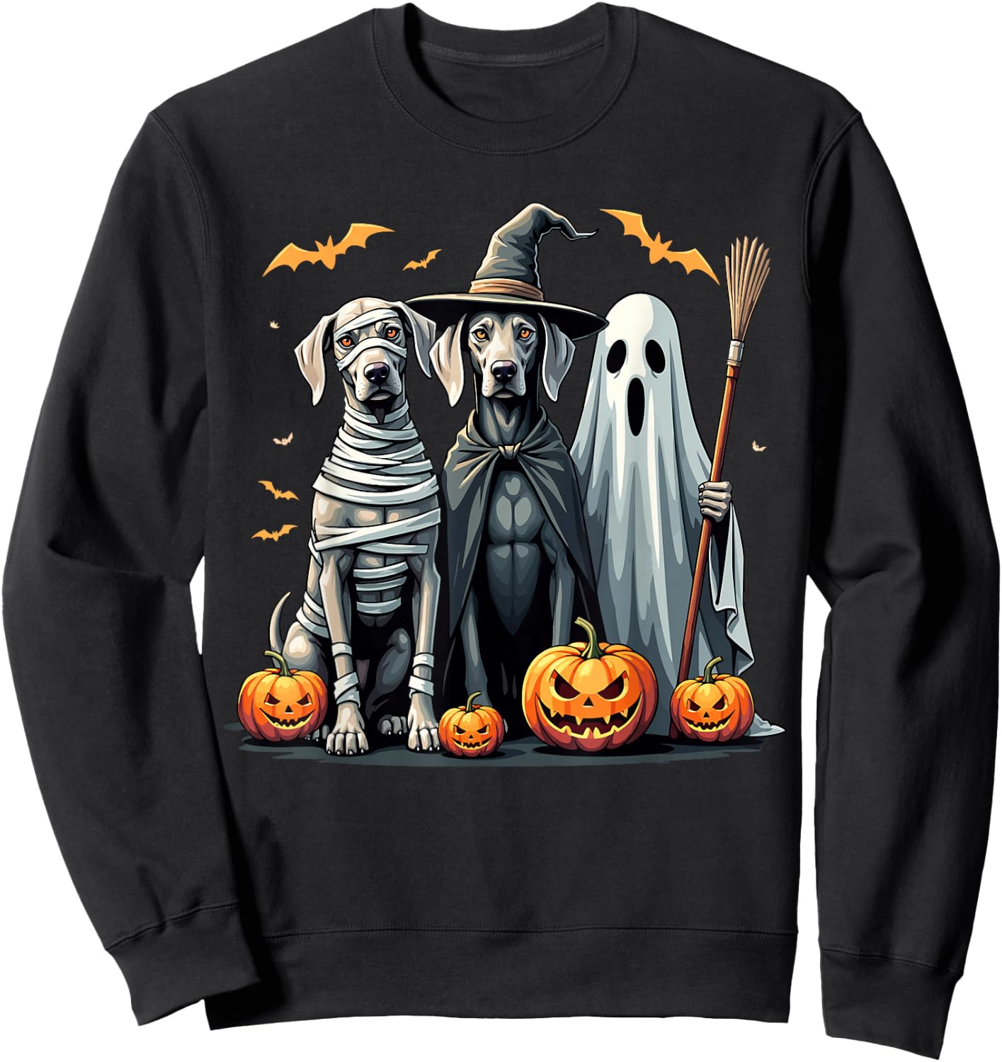 Weimaraner Halloween Costume Mummy Witch Ghost Sweatshirt - Sweatshirt | Black