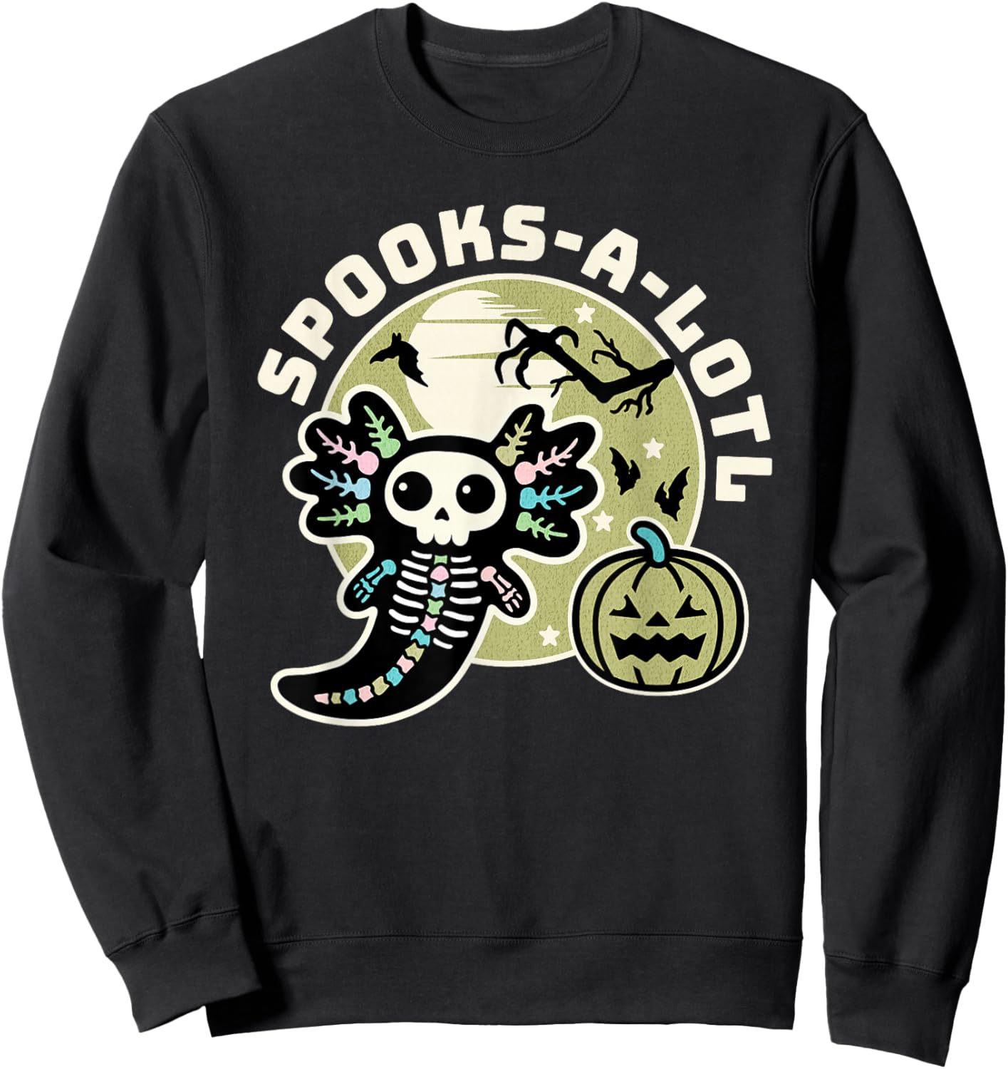 Spooks-A-Lotl Halloween Kawaii Axolotl Sweatshirt - Sweatshirt | Black