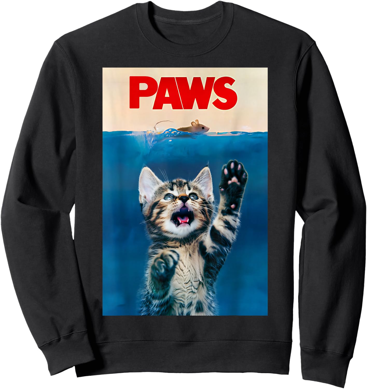 Paws Funny Cat Parody cat Lover Gift Kitten Shark Mouse Meow Sweatshirt - Sweatshirt | Black