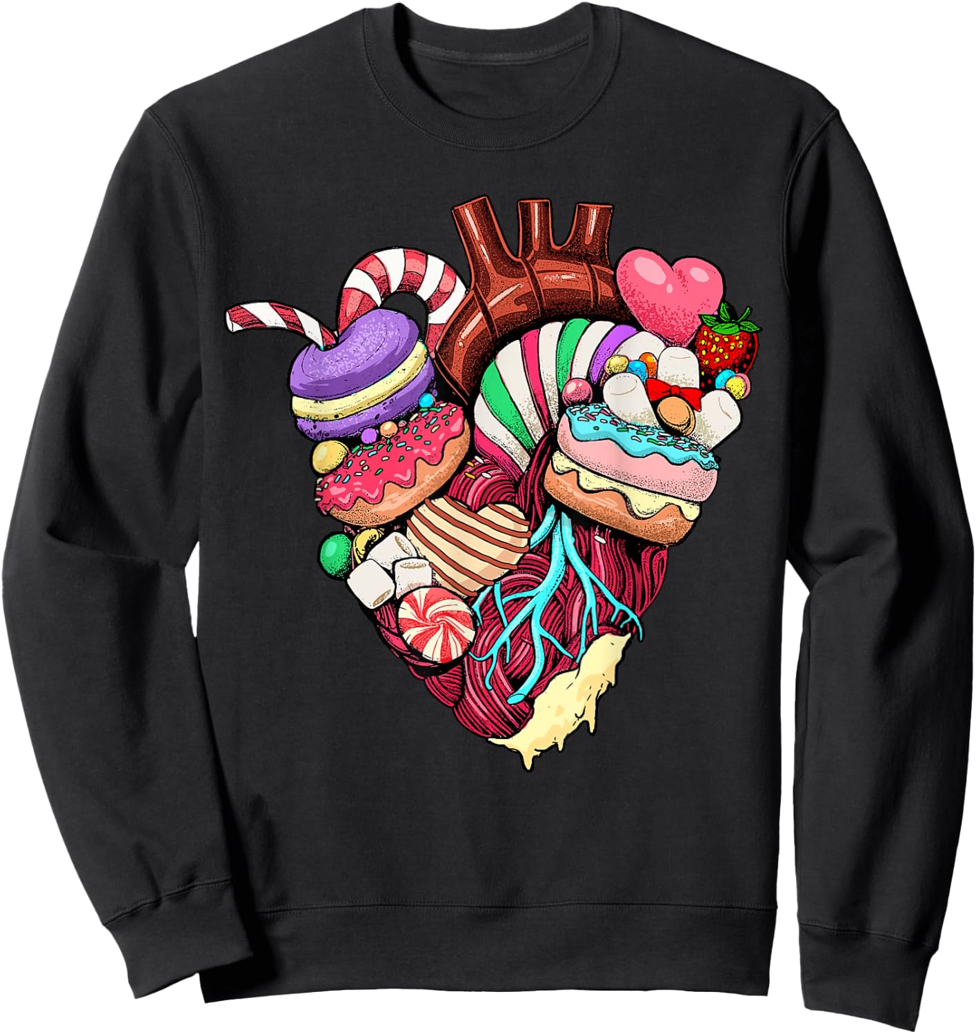 Anatomical Heart Shirt Sweet Candy Heart Cardiology Cardiac Sweatshirt - Sweatshirt | Black