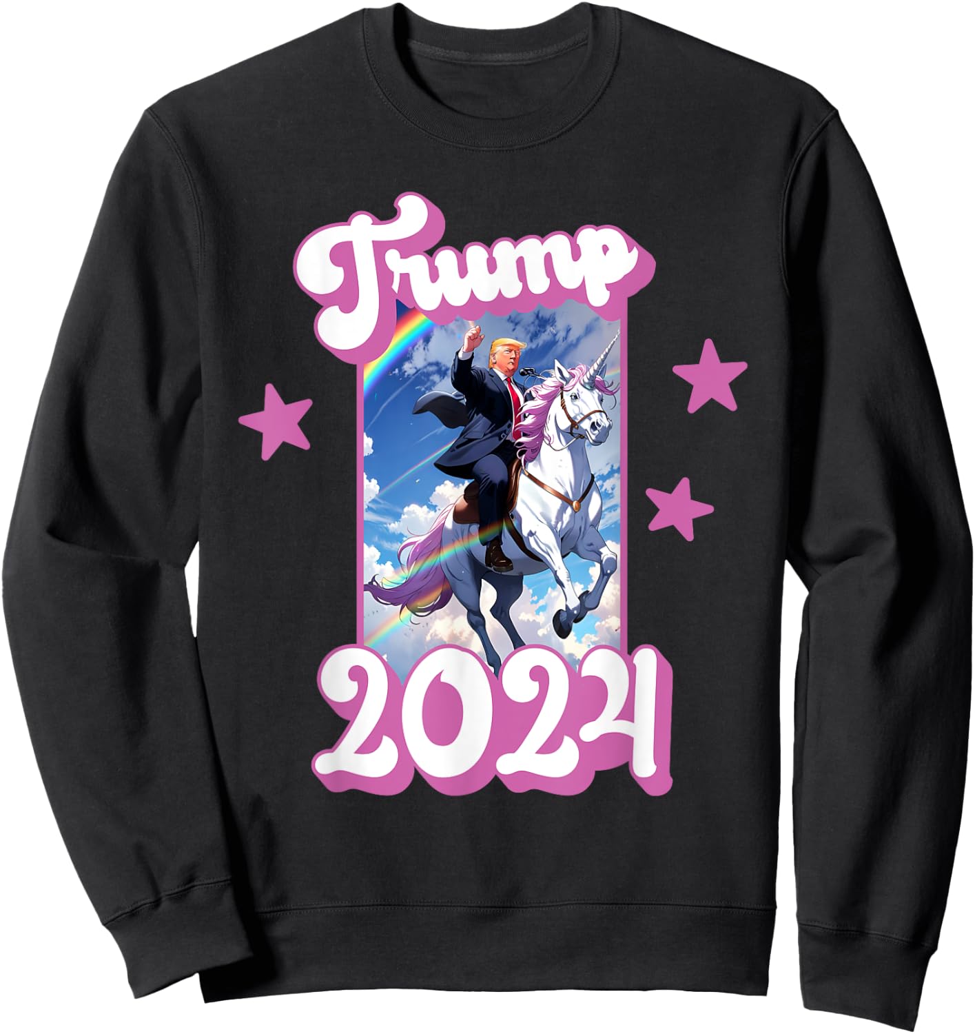 Funny Donald Trump Riding an Unicorn. Pink Trump 2024 Girl Sweatshirt - Sweatshirt | Black