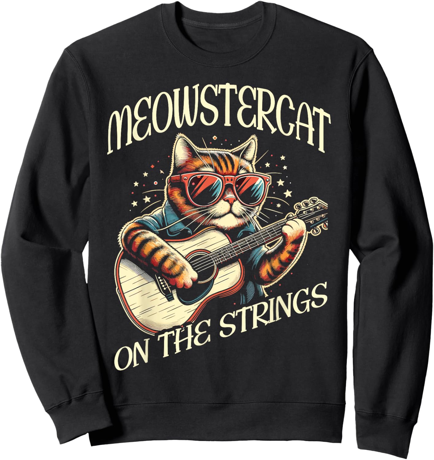 Funny Cat Playing Guitar Sweatshirt - Sweatshirt | Black