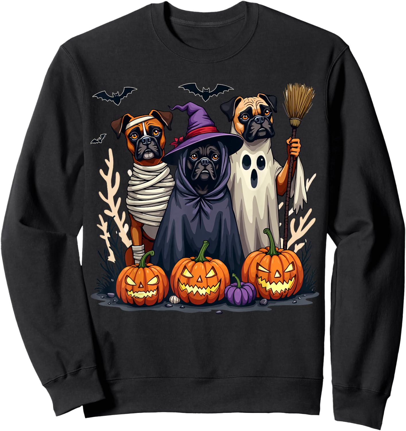 Boxer Halloween Costume Cute Spooky Dog Lover Men Women Kids Sweatshirt - Sweatshirt | Black