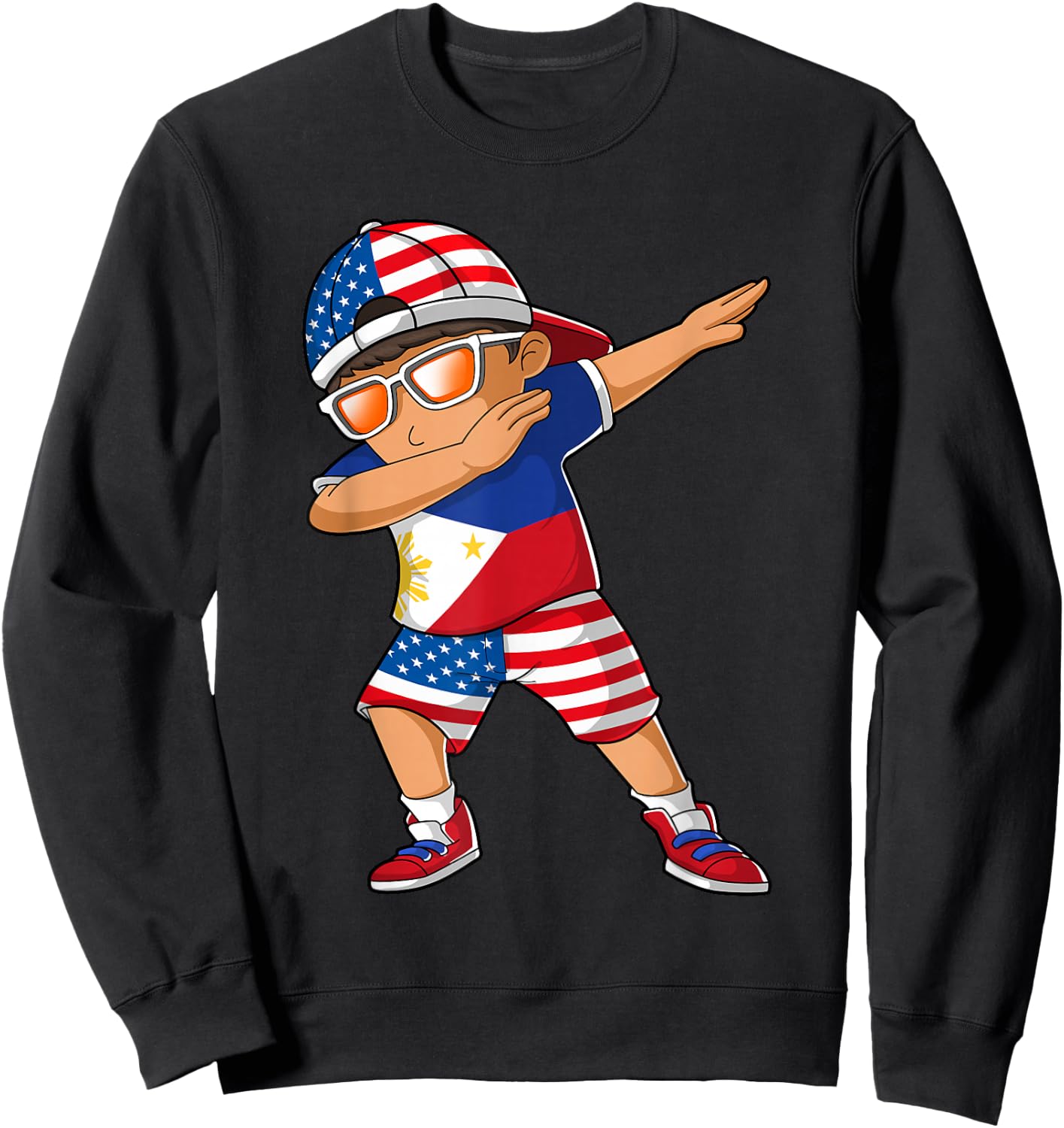 Half American Half Filipino Boy Kid Philippine Flag Sweatshirt - Sweatshirt | Black