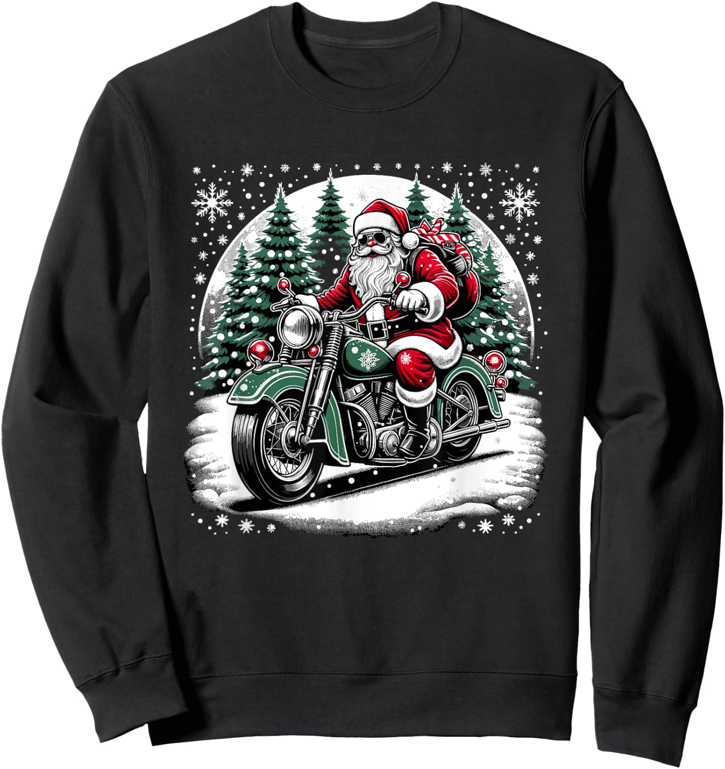Santa Riding A Vintage Motorcycle Biker Santa Xmas Sweatshirt - Sweatshirt | Black