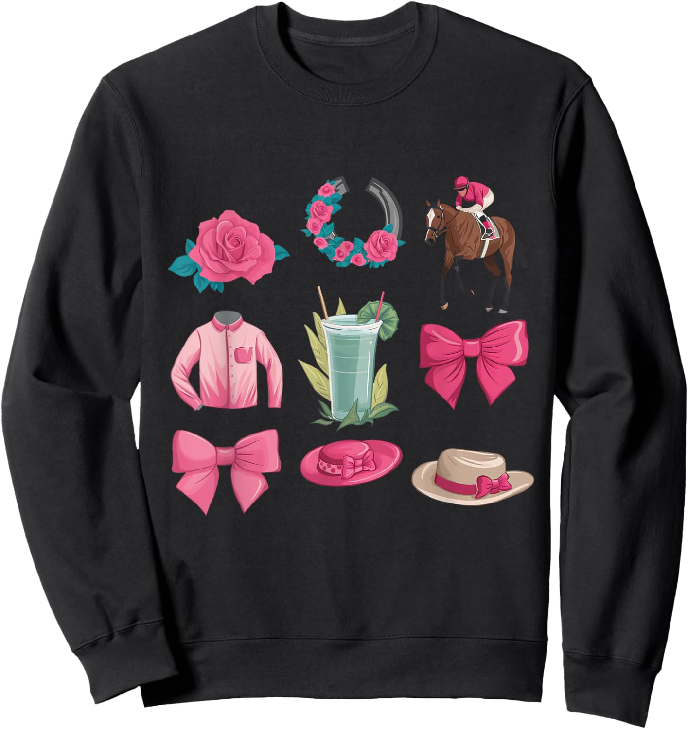 Pink Coquette Bow Derby Day Horse Racing Derby Sweatshirt - Sweatshirt | Black