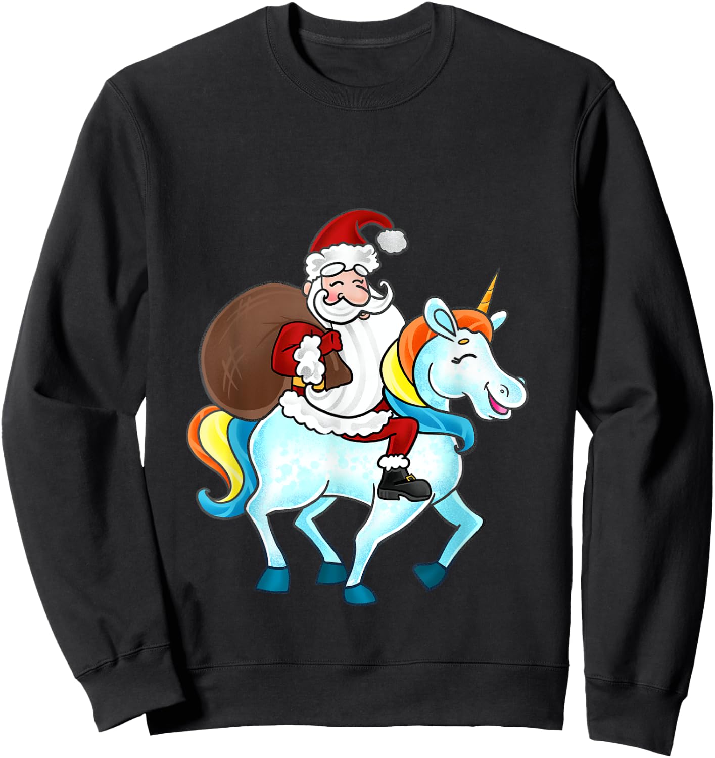 Funny Santa Claus Riding A Unicorn Cute Christmas Lover Sweatshirt - Sweatshirt | Black